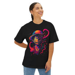 Image of DINOS ANIMY OVERSIZE Unisex T-Shirt – Female Model Wearing Front View