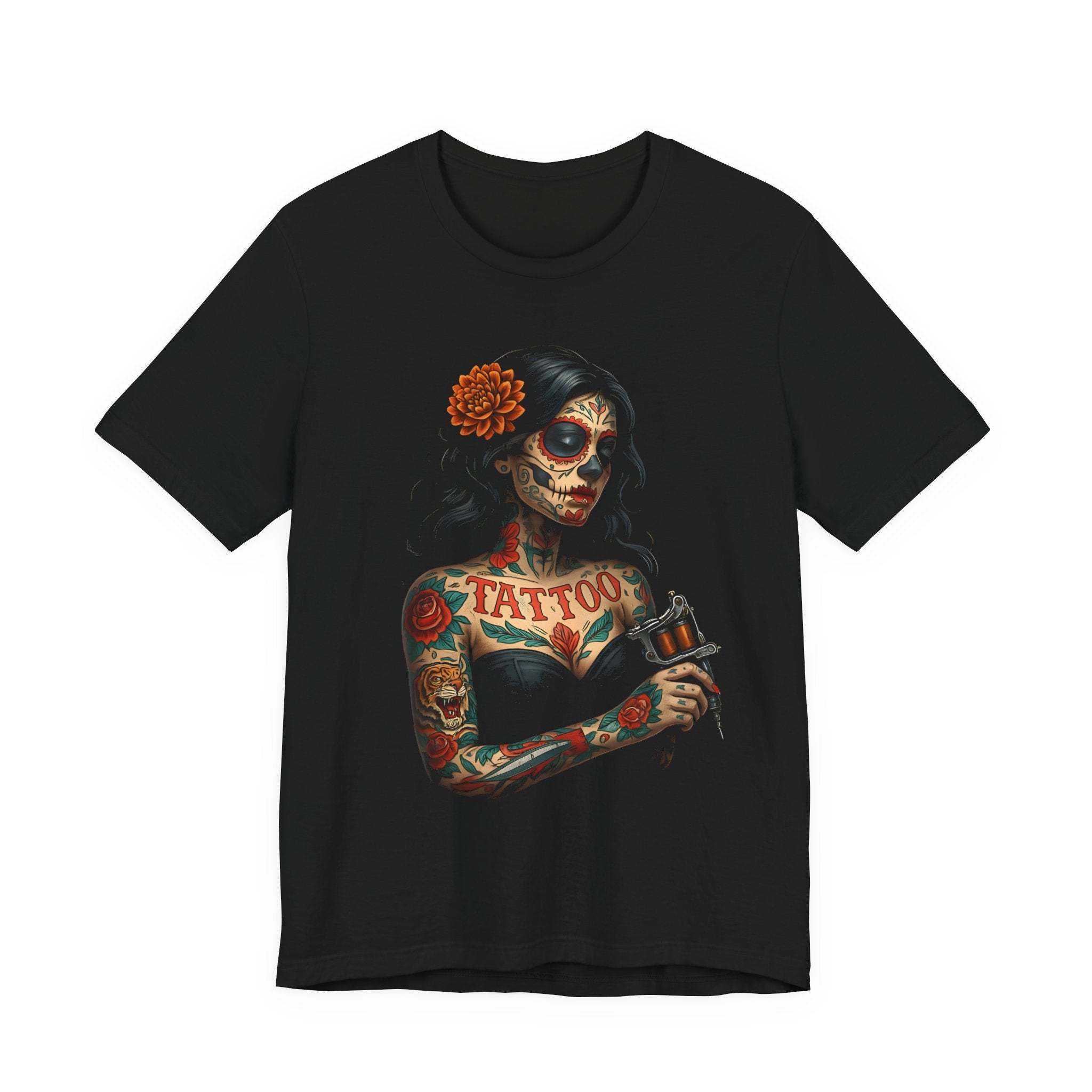 Image of DINOS Sugar Skull Tattoo Tee | Gothic Día de los Muertos Shirt | Unisex Graphic Streetwear T-Shirt - DINOS FASHION