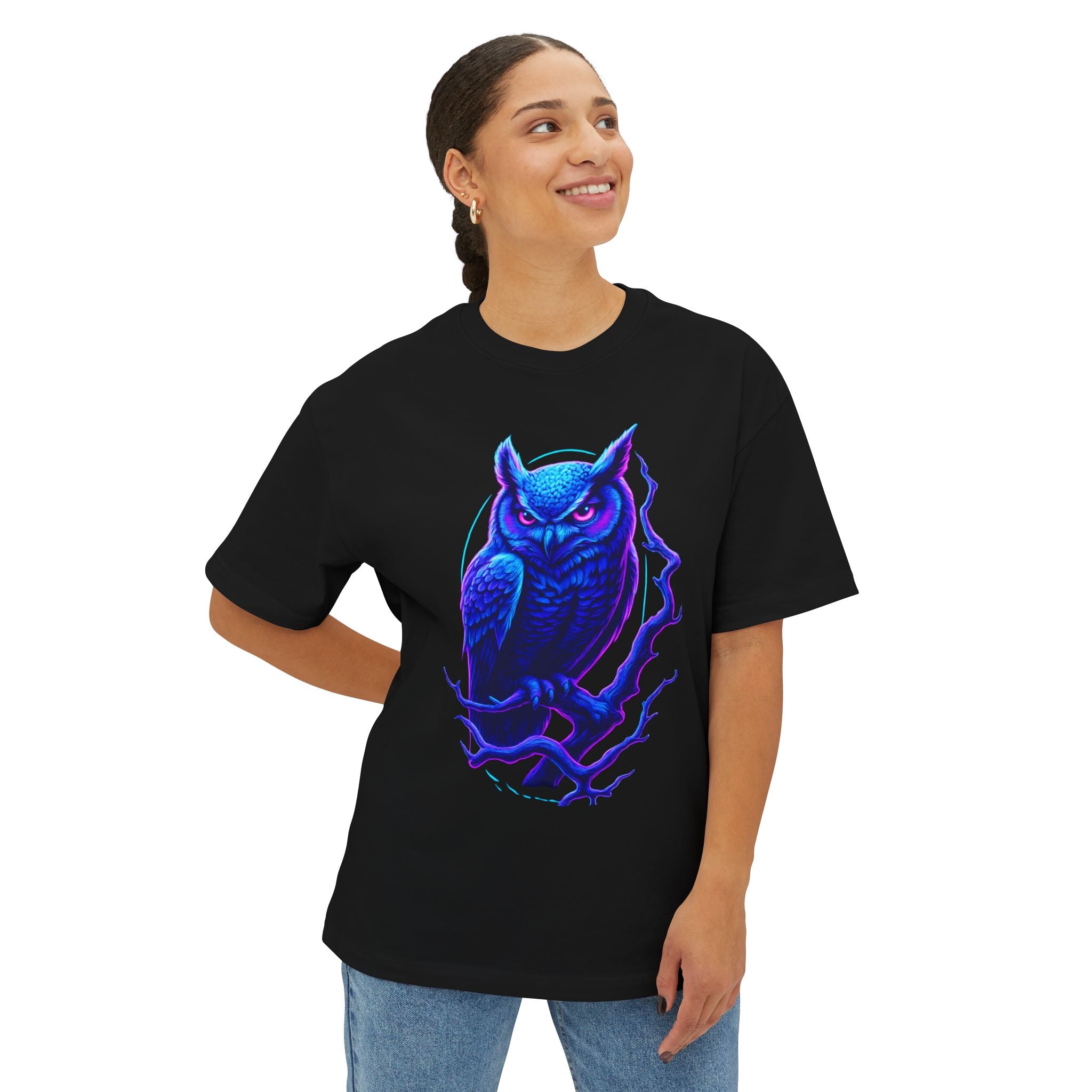 Image of Mystical Owl T-Shirt | Unisex Regular Fit | Neon Art Graphic Tee | Streetwear | Gift for Owl Lovers - DINOS FASHION