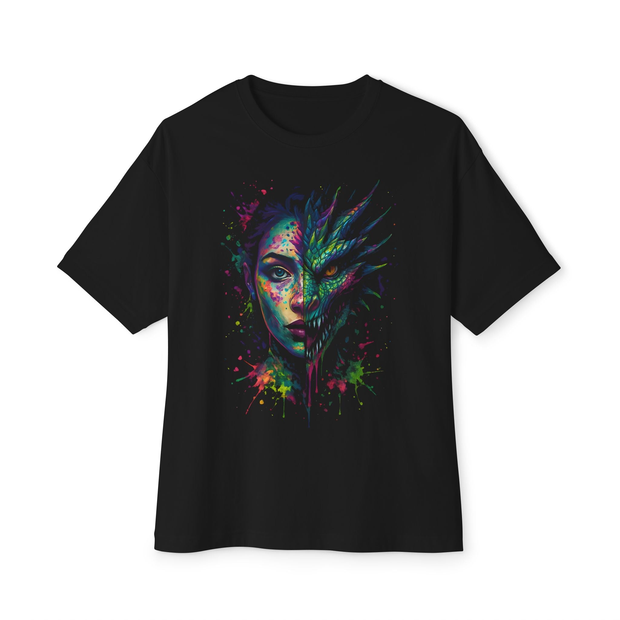 Image of DINOS Mystical Dragon Oversized Tee | Unisex Boxy Graphic Shirt | Fantasy Streetwear - DINOS FASHION