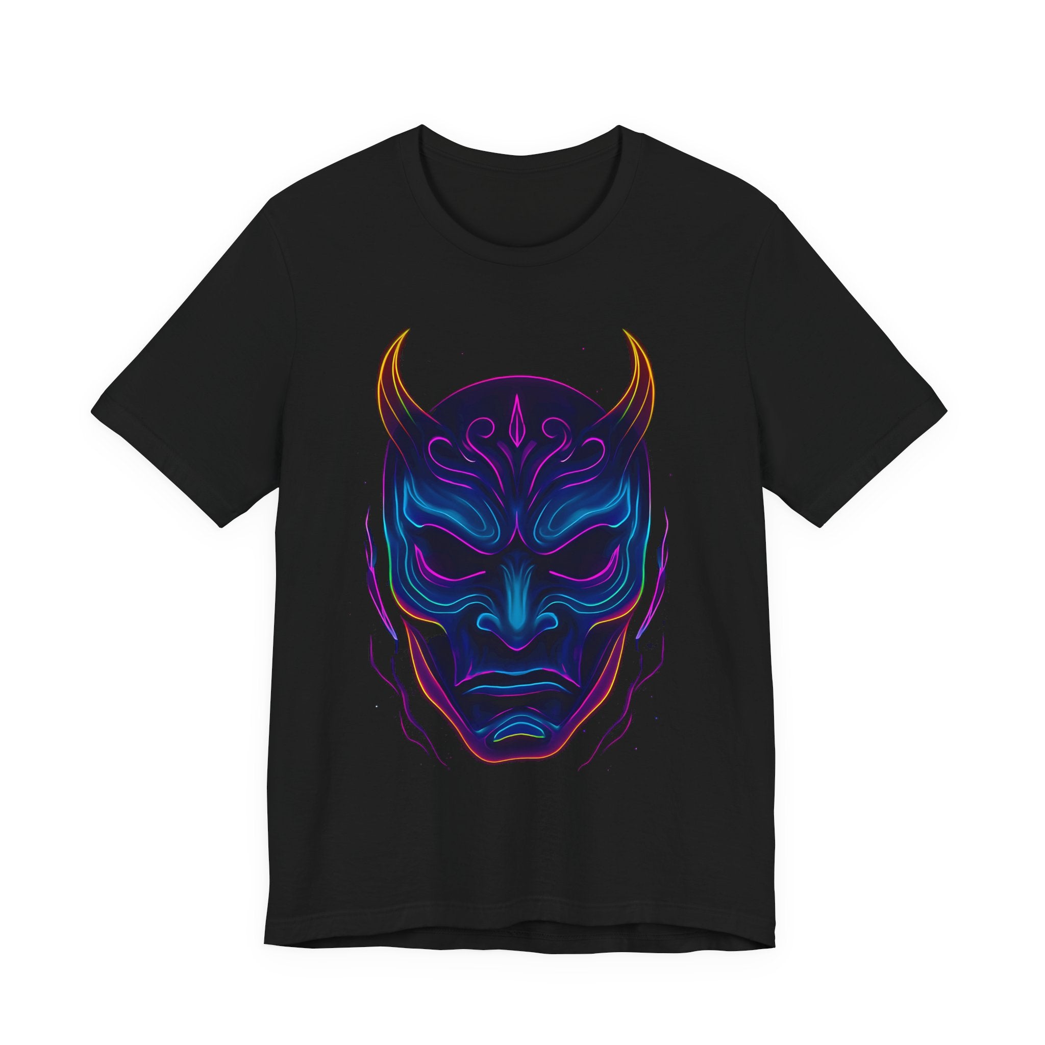 Image of DINOS Demon Mask Graphic Tee | Vibrant Unisex T-Shirt | Festival & Streetwear Fashion - DINOS FASHION