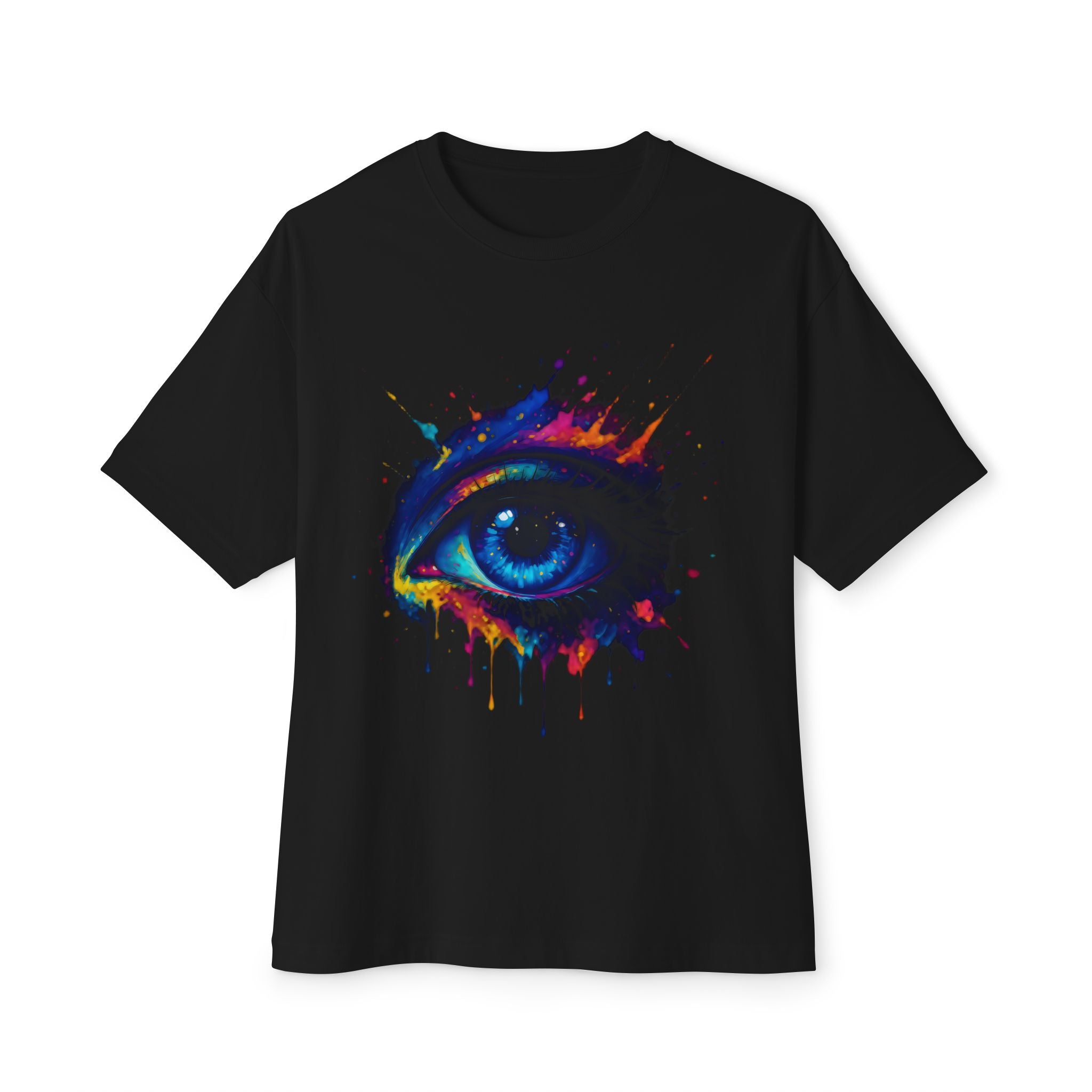 Image of Vibrant Eye Graphic T-Shirt | Unisex Oversized Streetwear | Bold Festival Top | Colorful Art Tee | Unique Gift Idea - DINOS FASHION