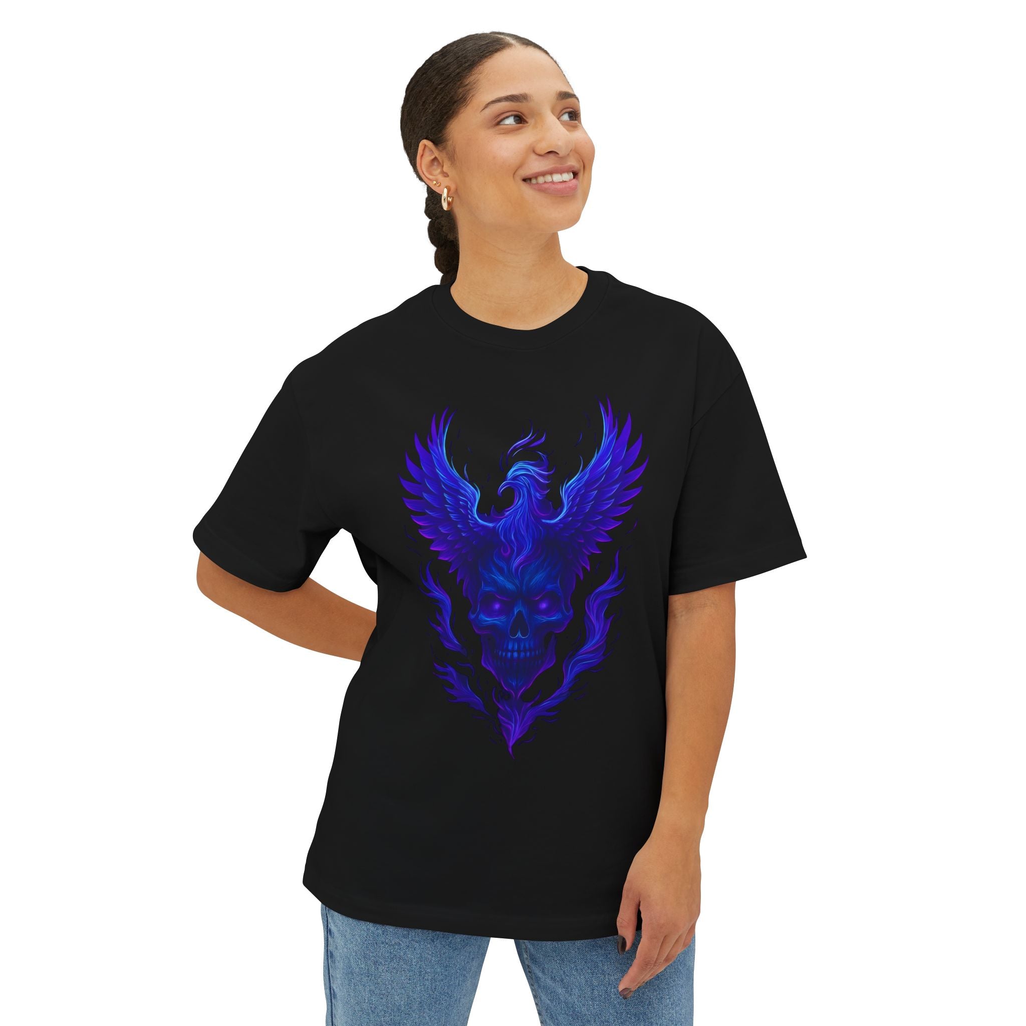Image of Mystical Phoenix Graphic Tee - Unisex Oversized Boxy Tee, Gothic Shirt, Fantasy Apparel, Unique Gift, Music Festival Wear - DINOS FASHION