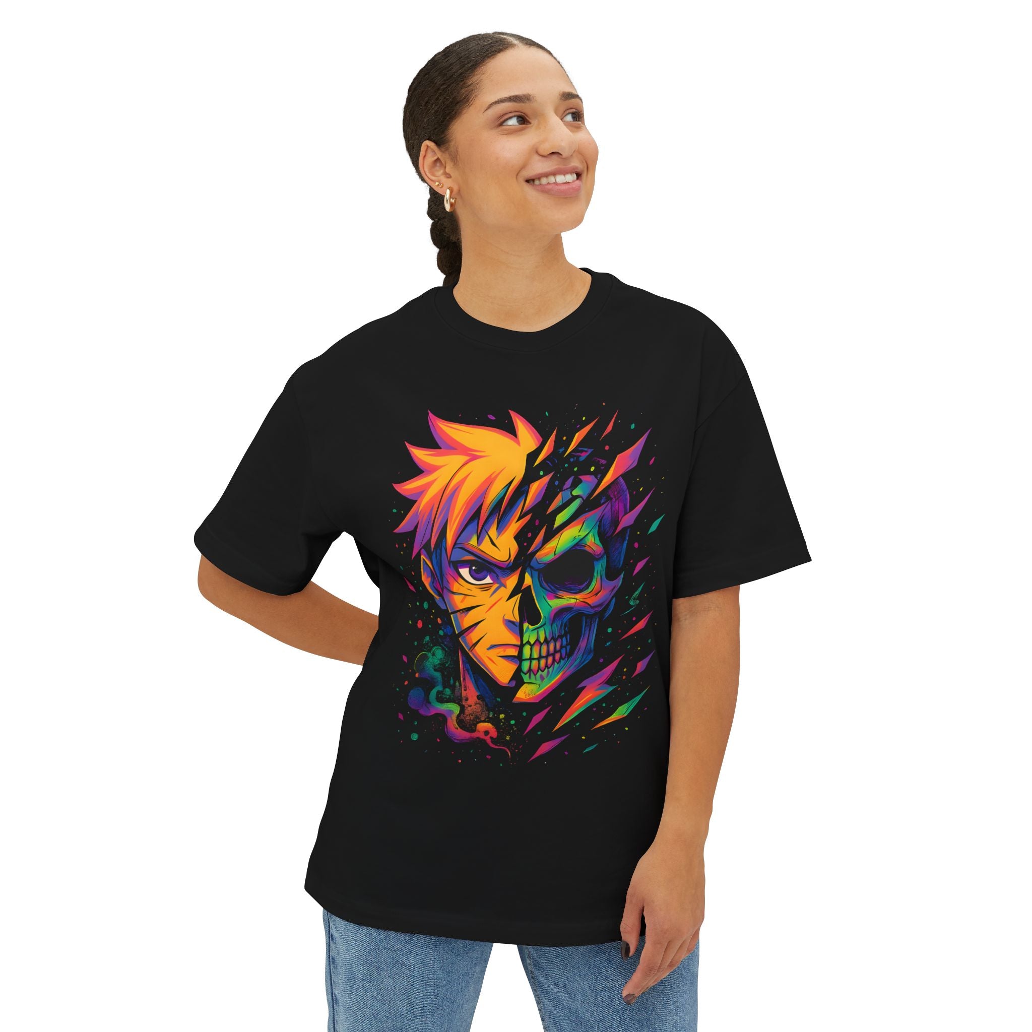 Image of DINOS animeskull Graphic Tee, Anime-Inspired Oversized Shirt, Unisex Casual Wear, Perfect for Gifts, Comfortable Street Style - DINOS FASHION