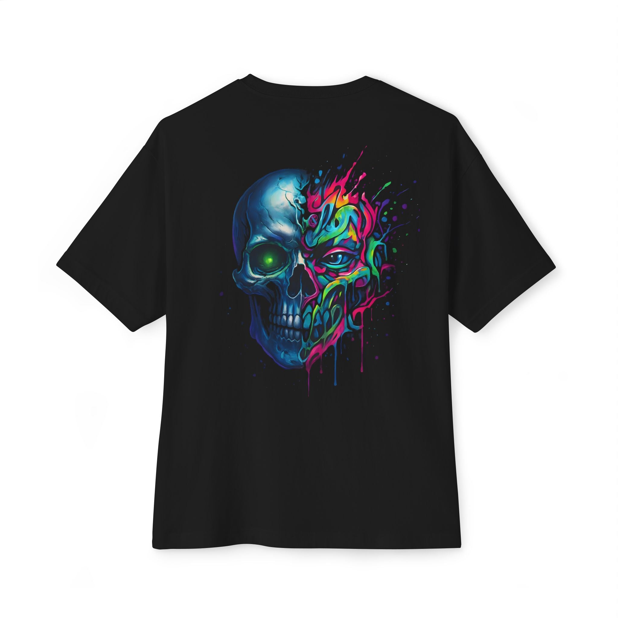 Image of DINOS Skull Art Oversized T-Shirt | Gothic Neon Graphic Tee | Bold Streetwear Festival Shirt - DINOS FASHION
