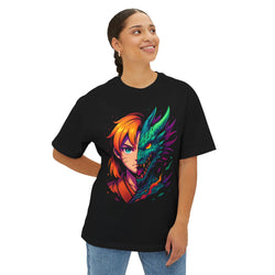 Image of DINOS Anime Dragon Oversized Shirt – Unisex Fit (Model)
