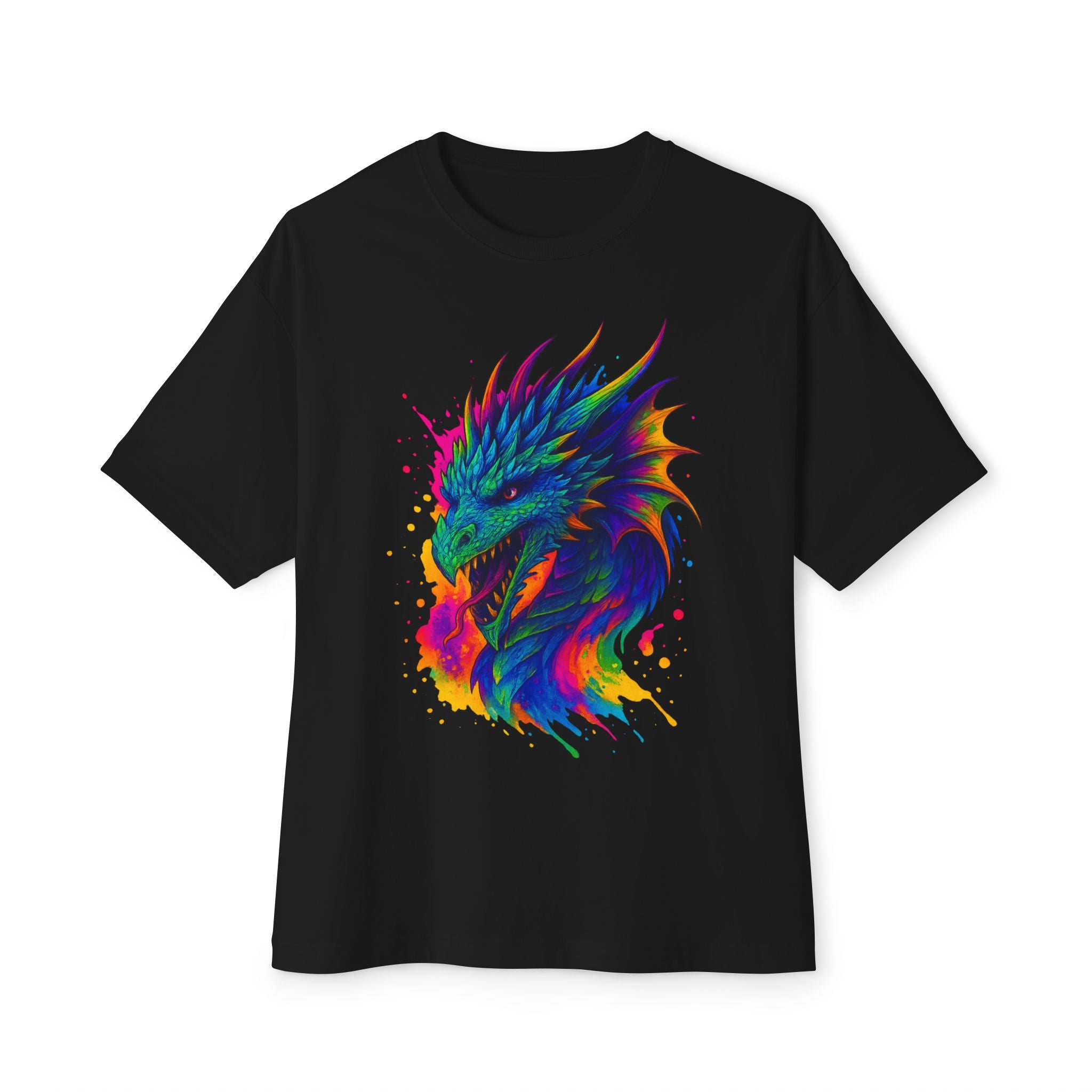 DINOS DRAGON OVERSIZE Unisex T-Shirt – Flat Lay Front Graphic
