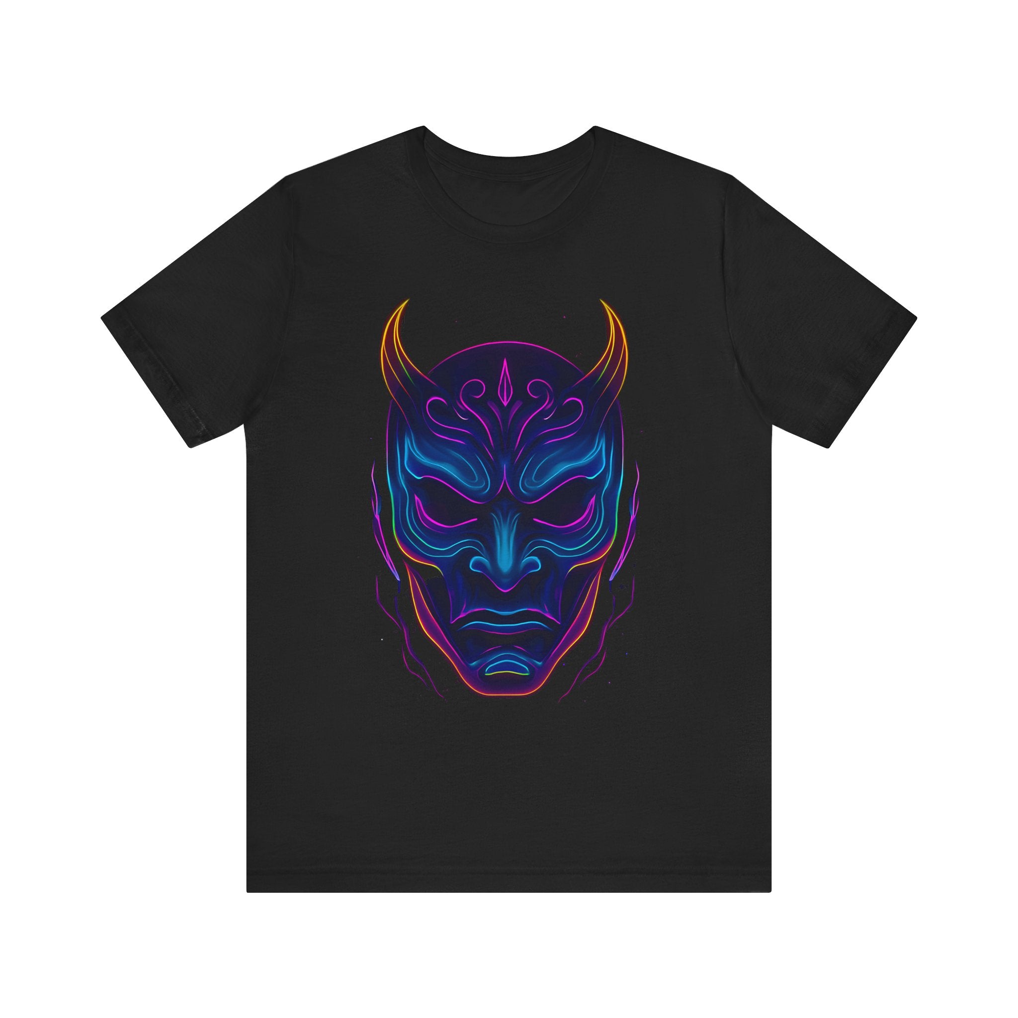 Image of DINOS Demon Mask Graphic Tee | Vibrant Unisex T-Shirt | Festival & Streetwear Fashion - DINOS FASHION
