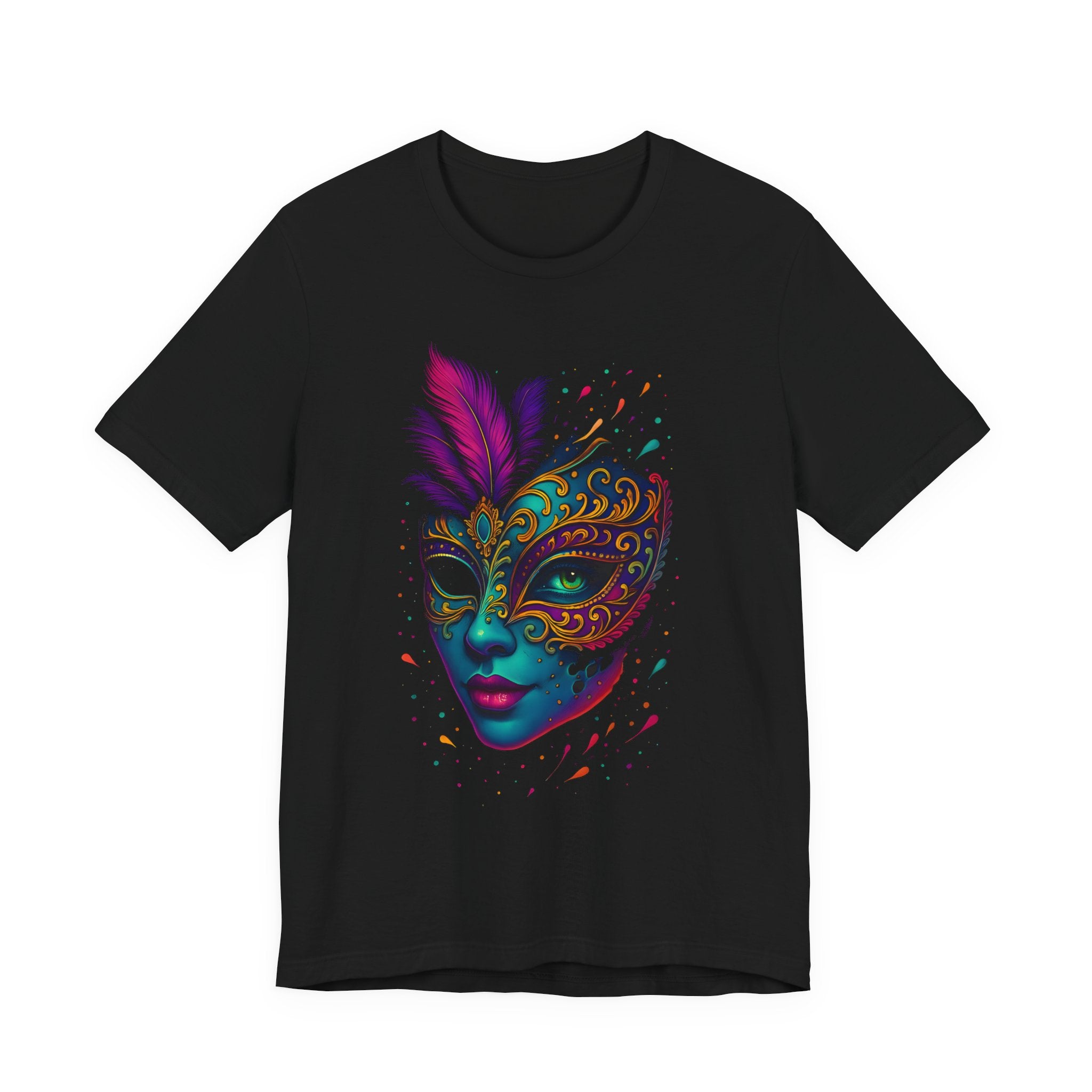 Image of DINOS Carna Mask Tee, Colorful Short Sleeve Shirt, Mardi Gras Apparel, Festival Wear, Unique Gift - DINOS FASHION