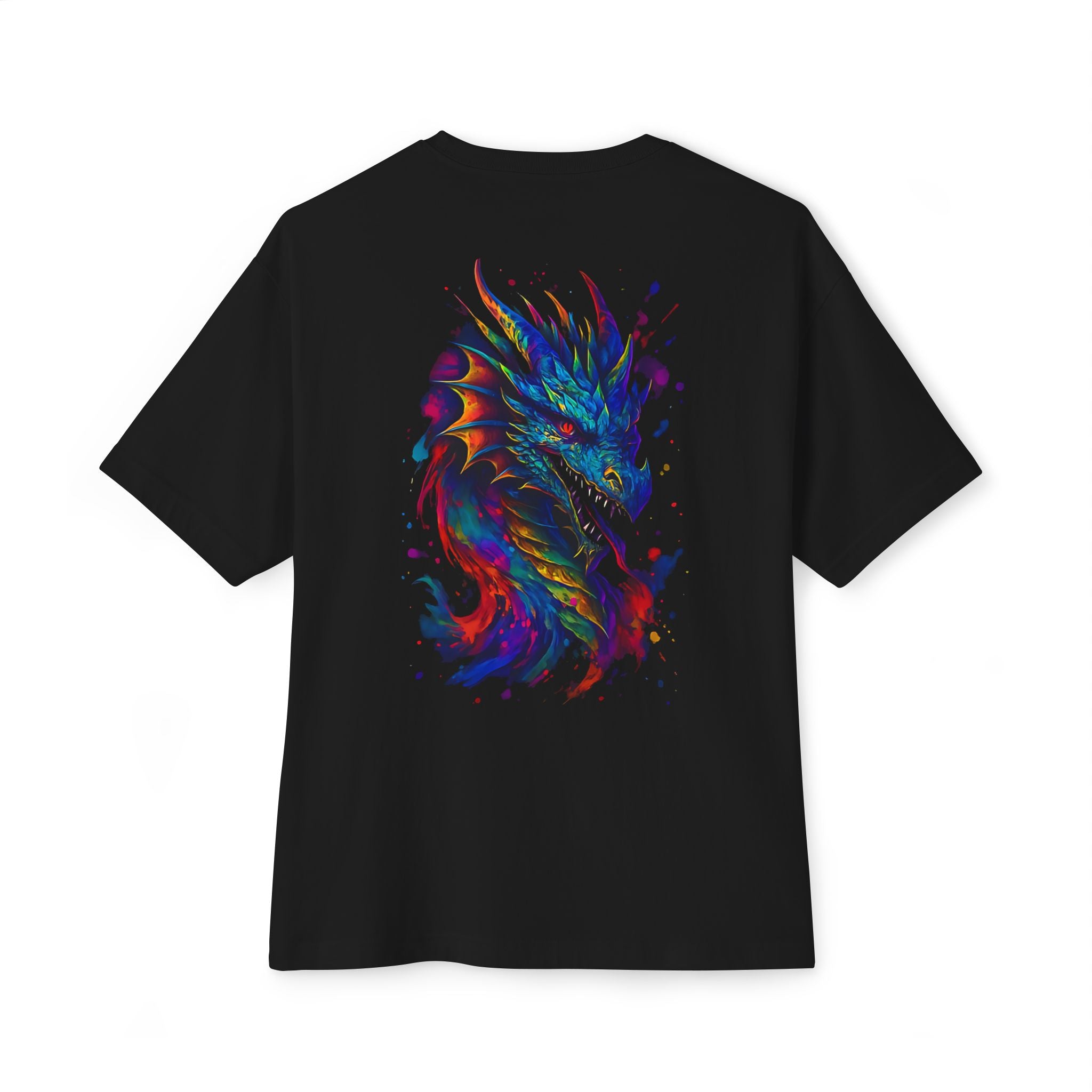 Image of Colorful Dragon & Skull Art Unisex Oversized Boxy Tee | Festival Wear, Graphic Tee, Gift for Him/Her, Street Style, Casual Outfit - DINOS FASHION