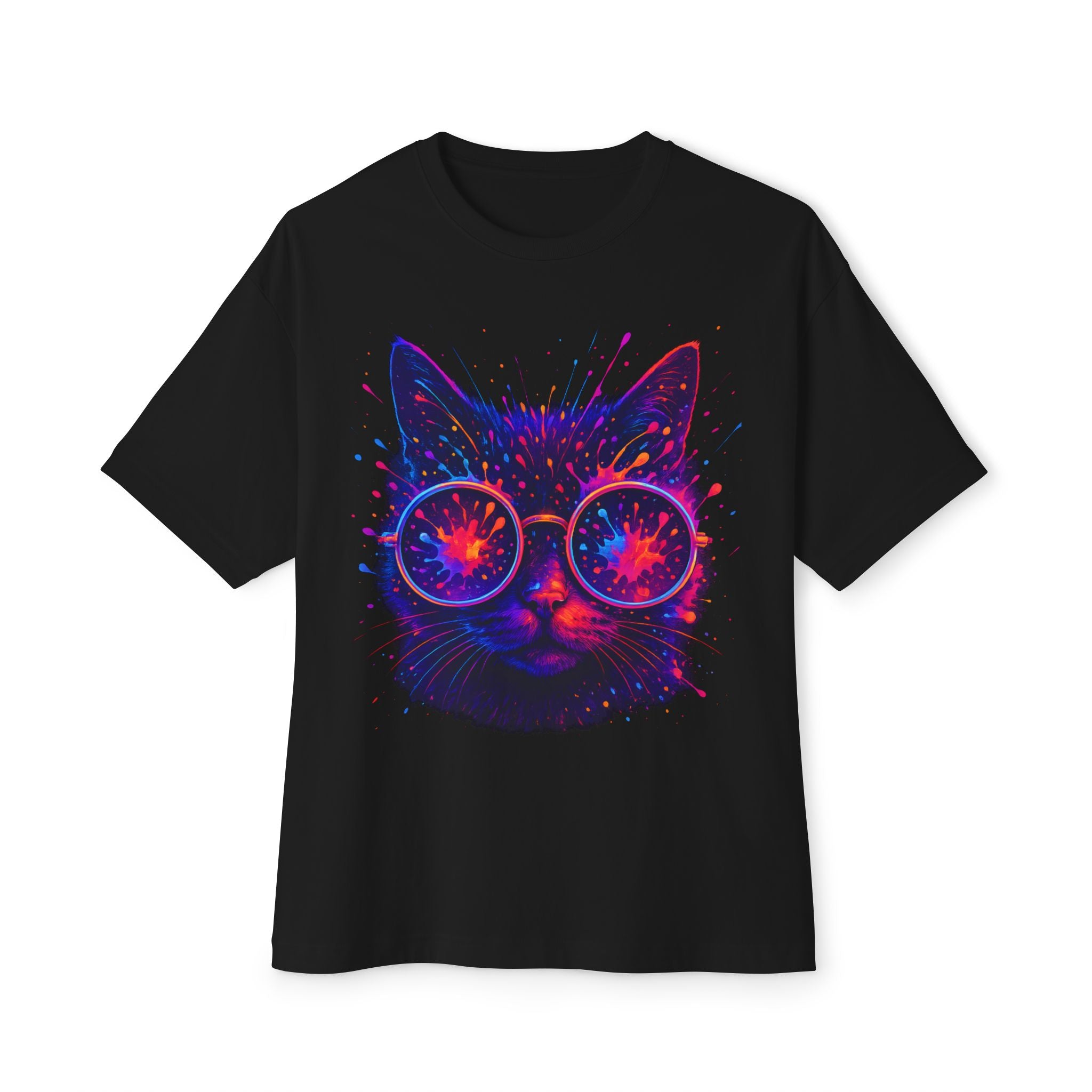 Mystic CATOversized Tee | Dual-Sided Unisex T-Shirt | Tattoo-Inspired Neon Art | Festival Streetwear | Gift for Art Lovers - DINOS FASHION