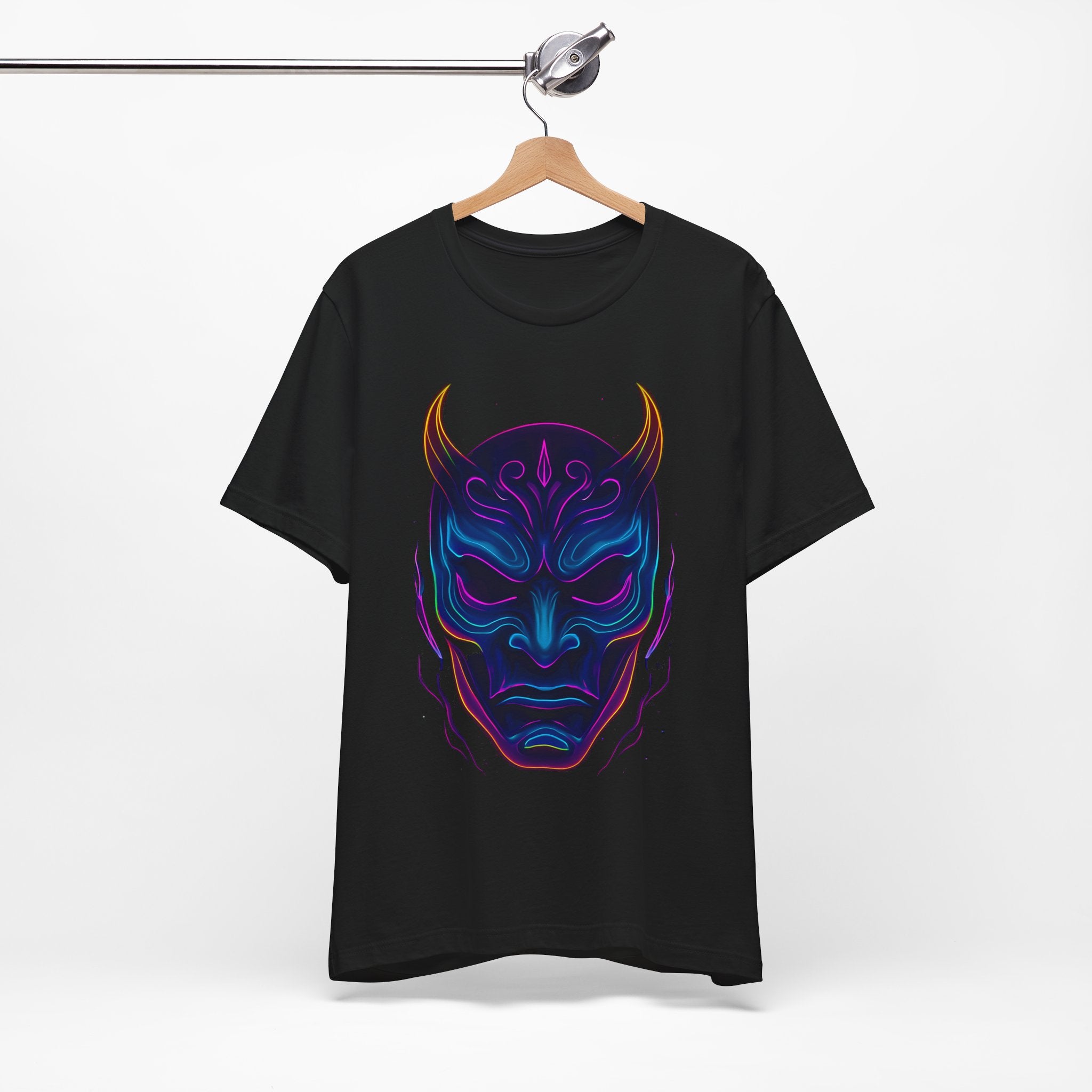 Image of DINOS Demon Mask Graphic Tee | Vibrant Unisex T-Shirt | Festival & Streetwear Fashion - DINOS FASHION