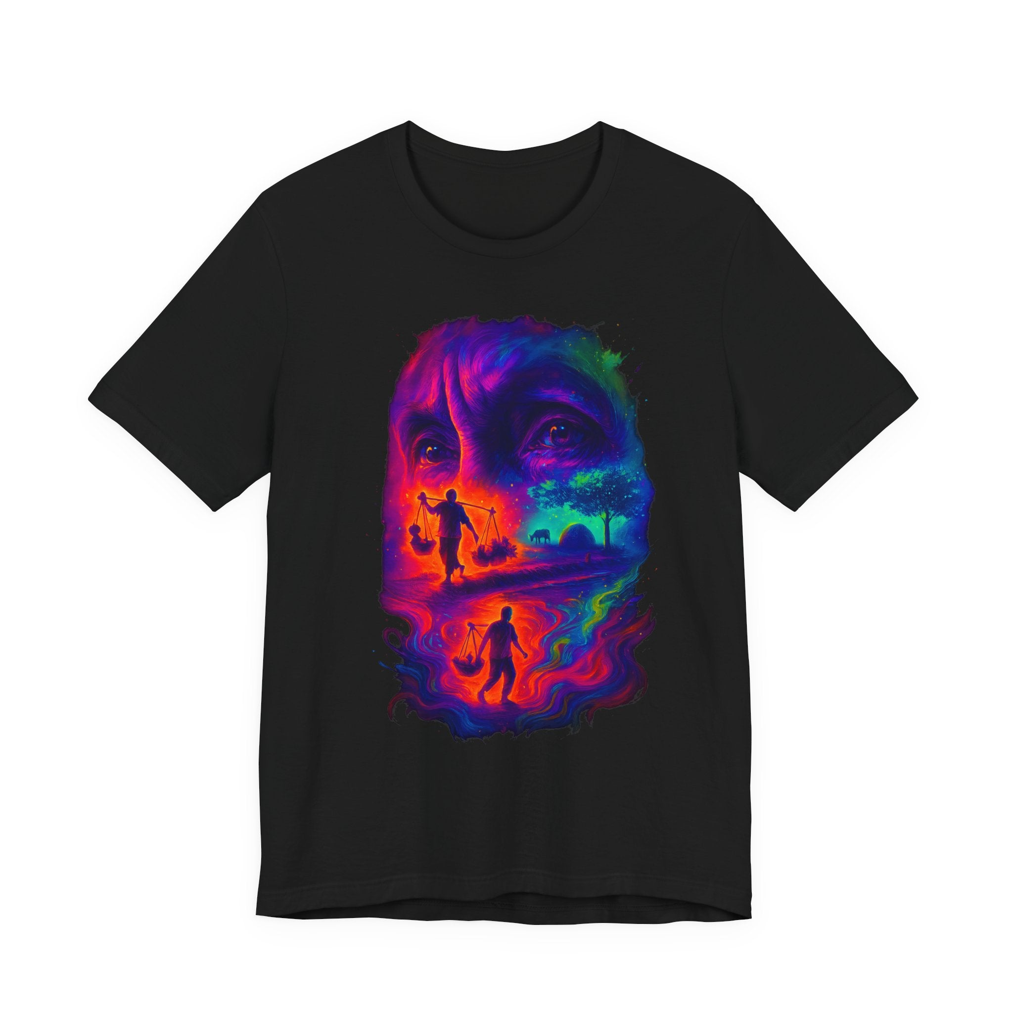 Image of Vibrant Fantasy Double-Sided Tee | Unisex Graphic T-Shirt | Colorful Art Design | Gift for Fantasy Lovers | Festival Streetwear - DINOS FASHION
