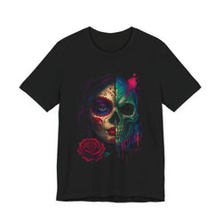 Image of DINOS FACSKULL Unisex T-Shirt – Sugar Skull Graphic Close-Up