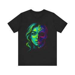 Image of DINOS Skull Graphic T-Shirt – Front Neon Skull Artwork