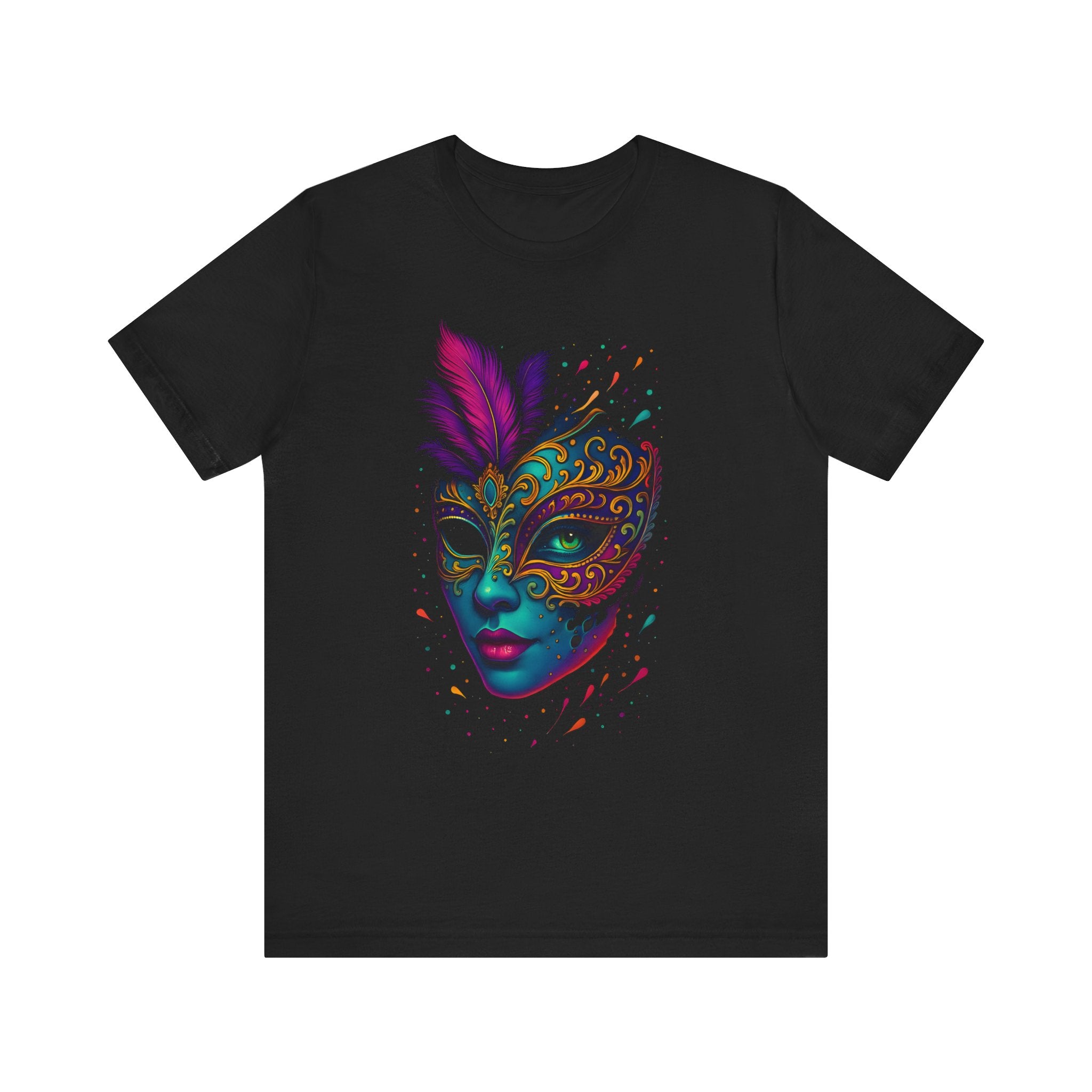 Image of DINOS Carna Mask Tee, Colorful Short Sleeve Shirt, Mardi Gras Apparel, Festival Wear, Unique Gift - DINOS FASHION