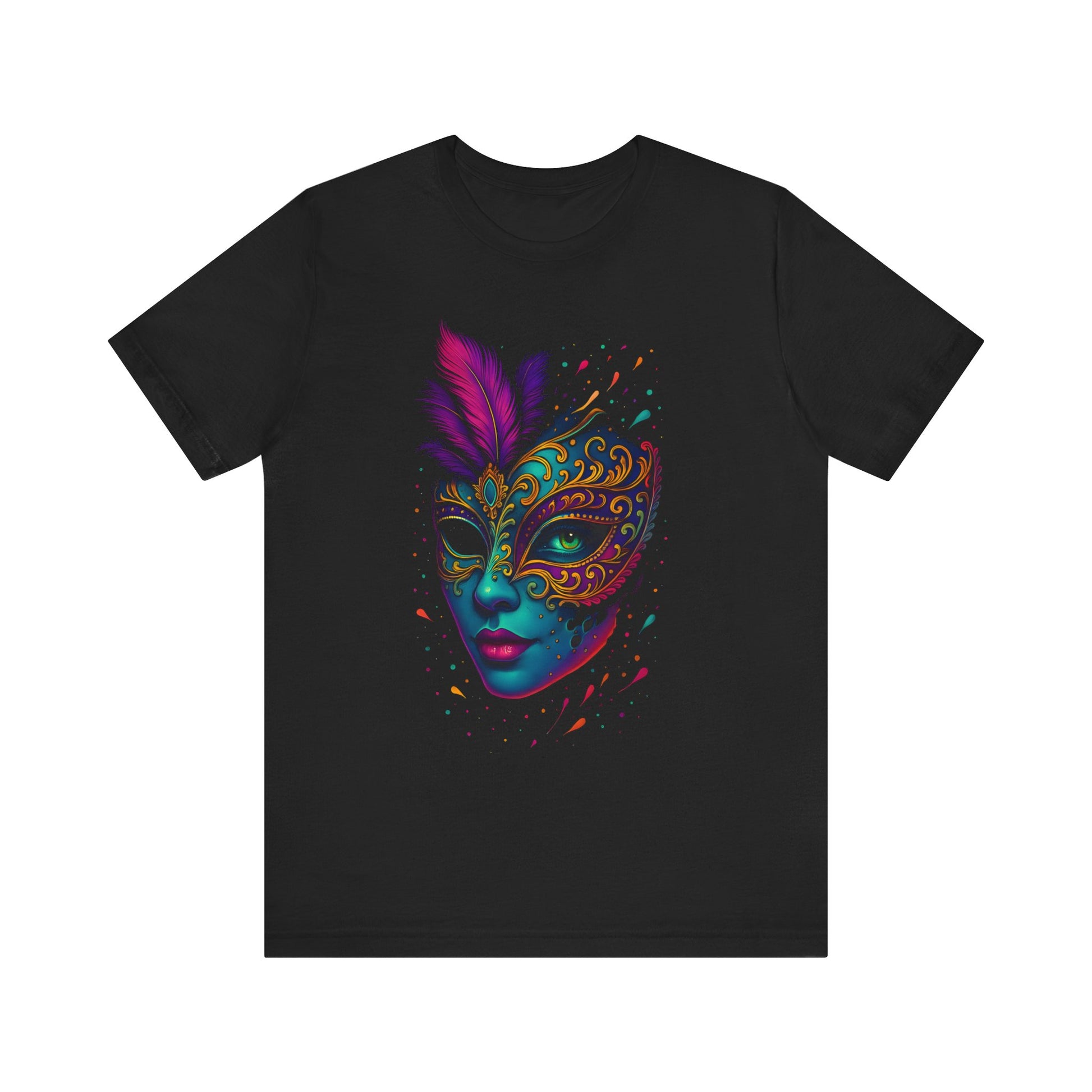 DINOS Carna Mask Tee, Colorful Short Sleeve Shirt, Mardi Gras Apparel, Festival Wear, Unique Gift - DINOS FASHION