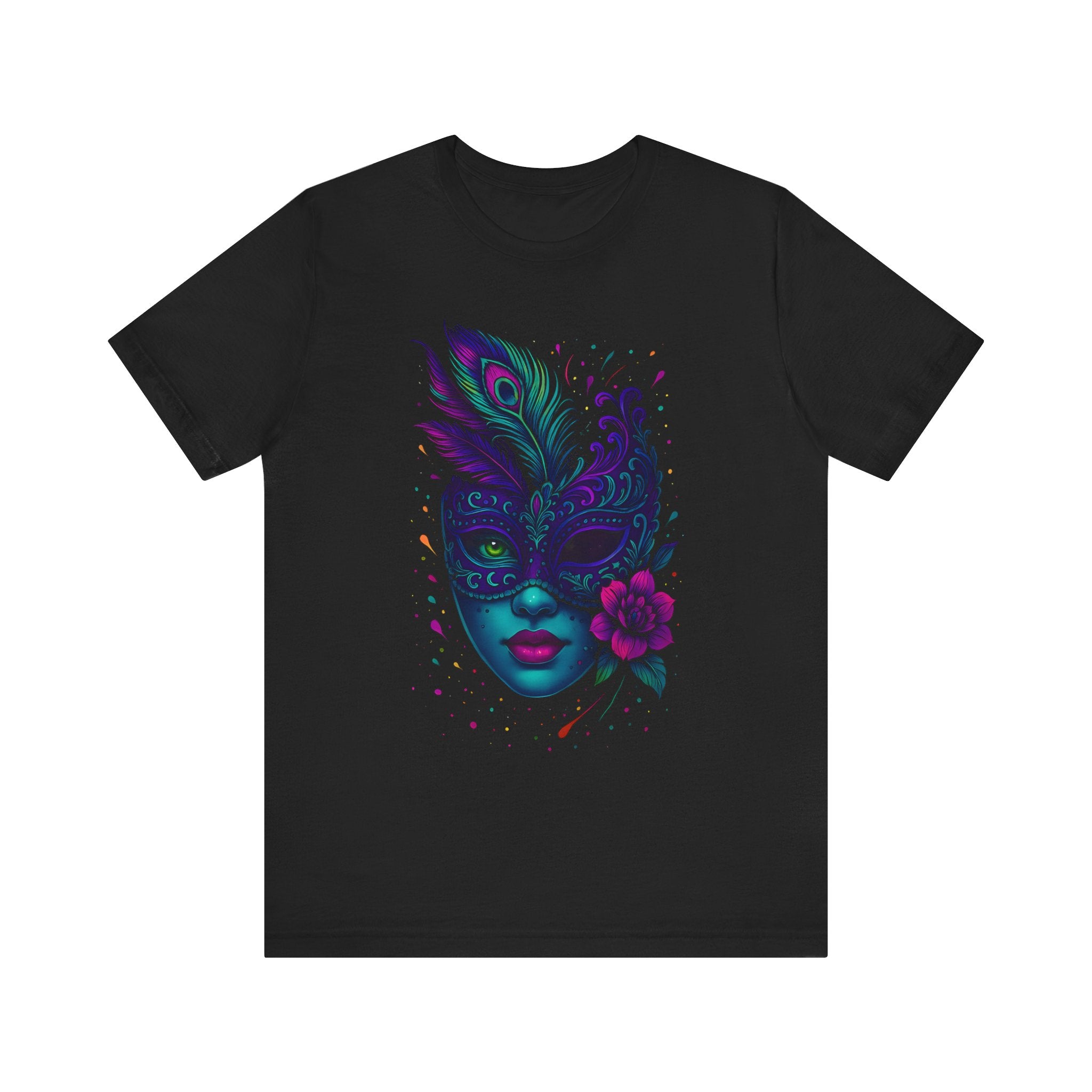 DINOS Carnival Mask Tee - Artistic Shirt, Festival Wear, Unisex Jersey, Gift for Art Lovers, Colorful Summer Fashion - DINOS FASHION