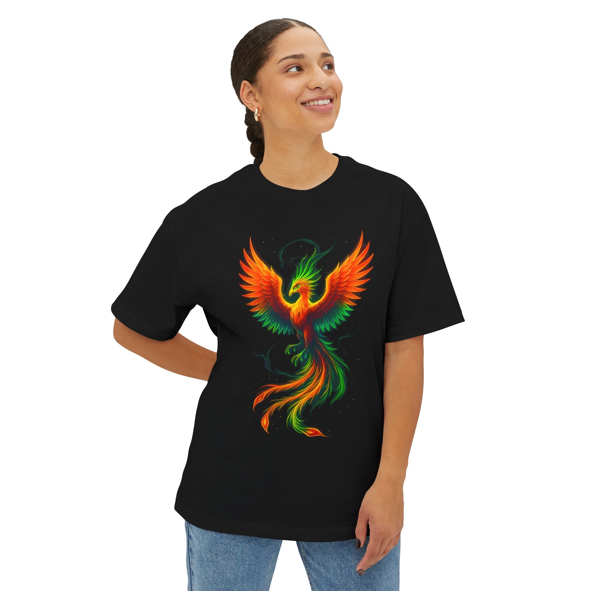 DINOS colorful phoenix Cyberpunk oversize T-shirt | Neon Psychedelic Streetwear Tee | Dinos Fashion - DINOS FASHION