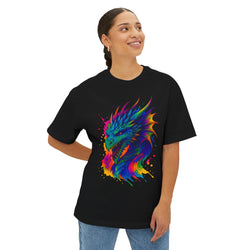 Image of DINOS DRAGON OVERSIZE Unisex T-Shirt – Female Model Wearing Design