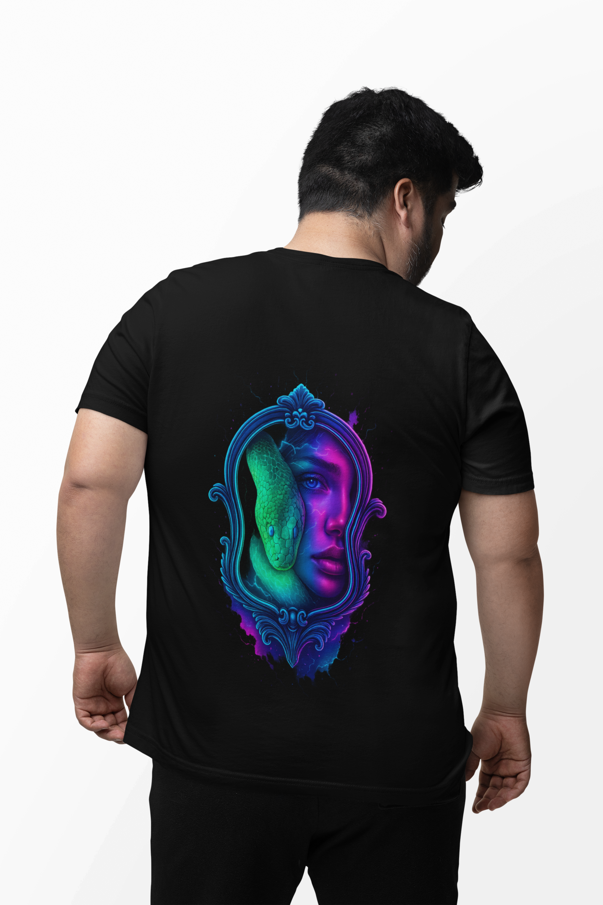 Image of Dinos One-of-One #004 | Mirror Snake Face Tee | Oversized Unisex Streetwear Art Drop 1/1 - DINOS FASHION