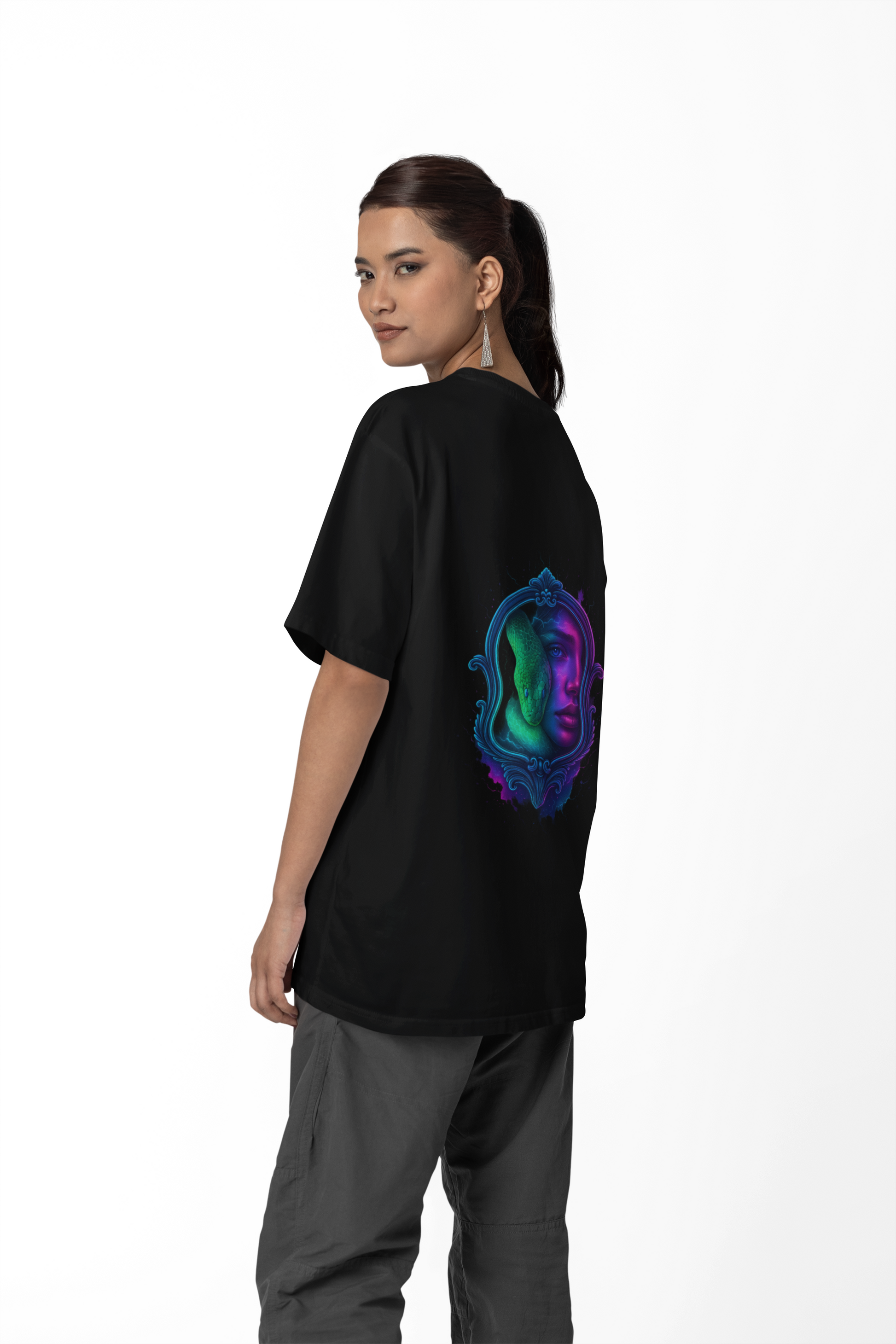 Dinos One-of-One #004 | Mirror Snake Face Tee | Oversized Unisex Streetwear Art Drop 1/1 - DINOS FASHION