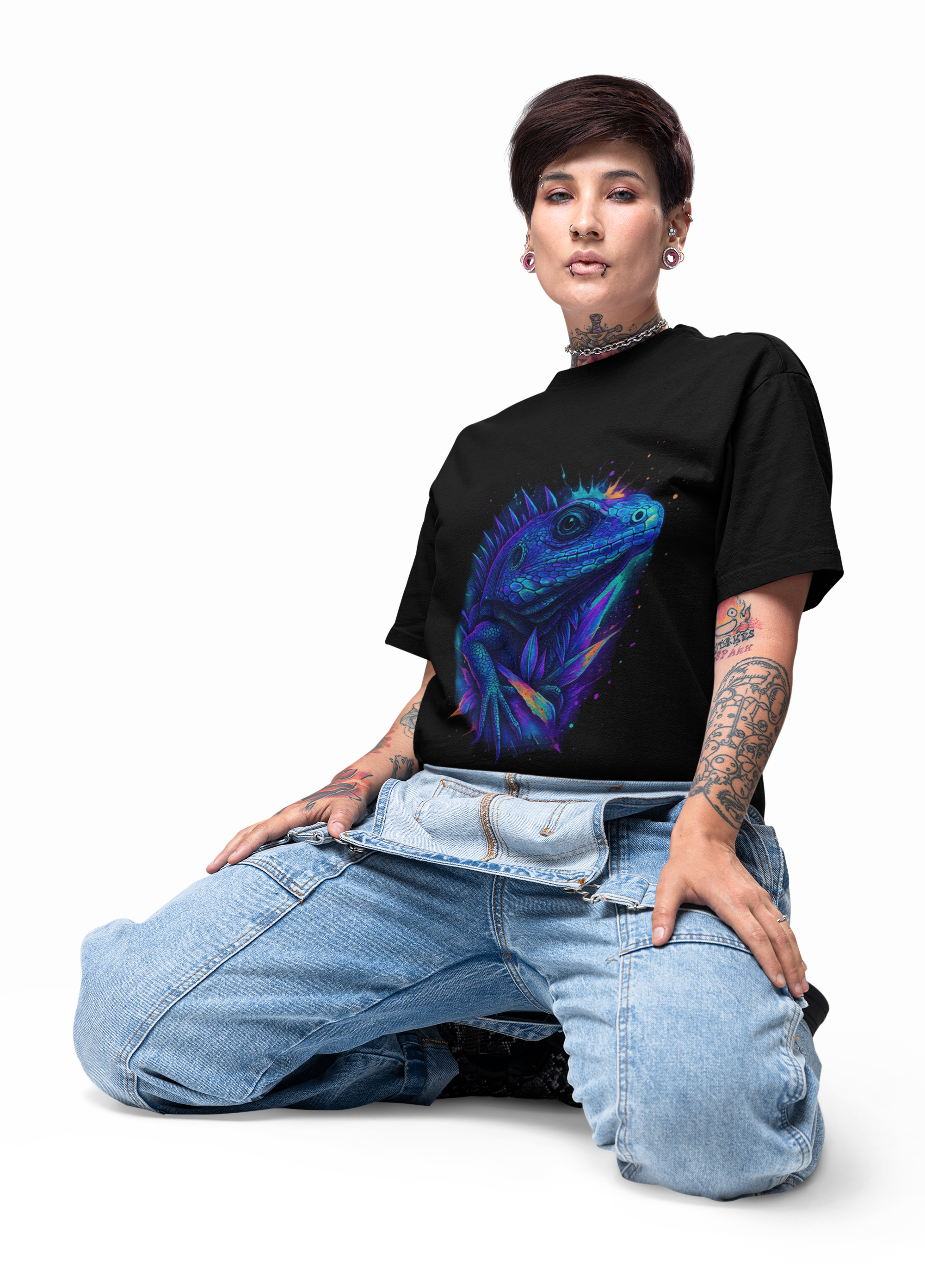 Dinos One-of-One #005 | Vibrant Iguana Oversized Tee | Unisex Streetwear | Limited 1/1 Drop - DINOS FASHION