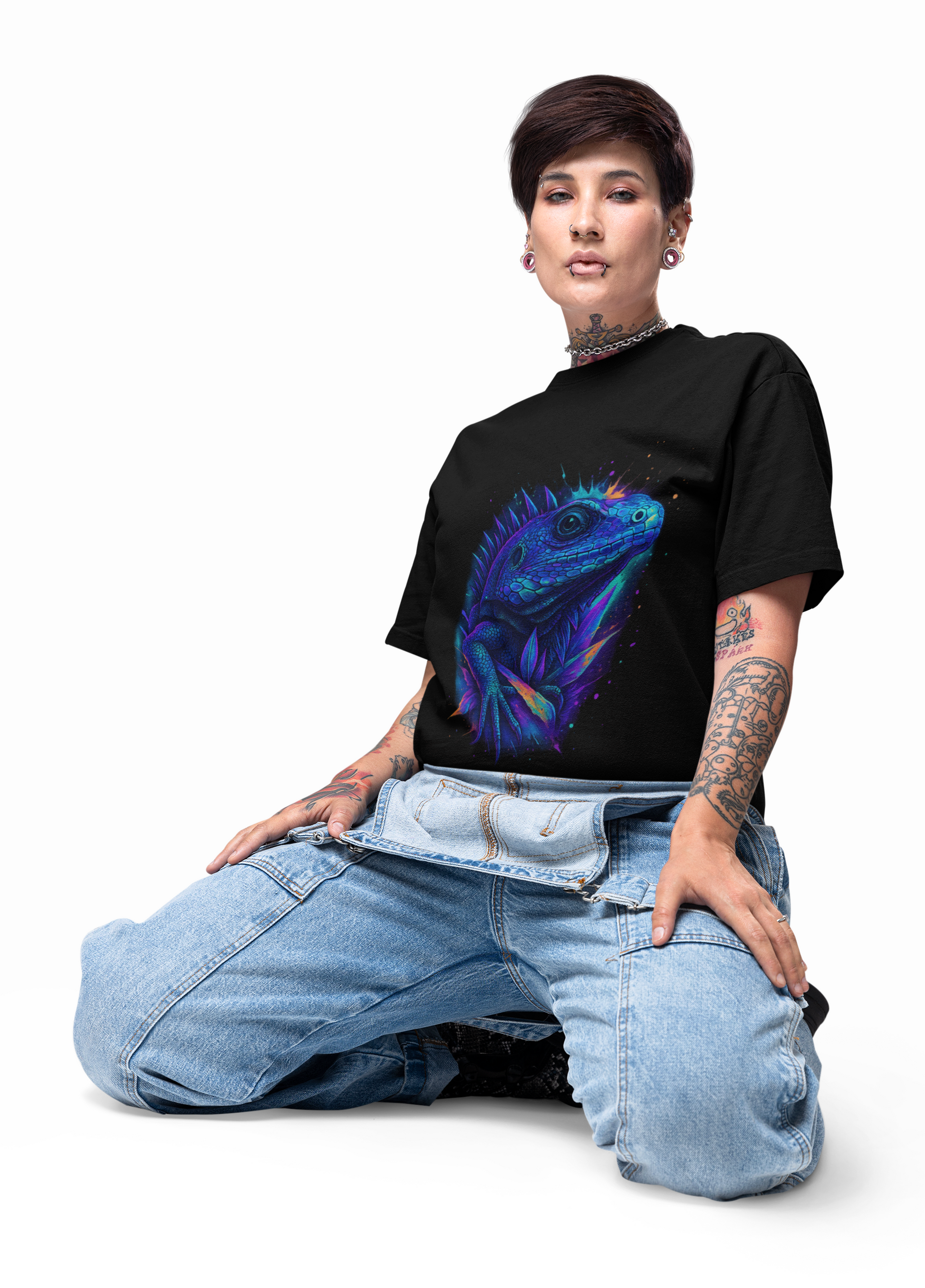 Dinos One-of-One #005 | Vibrant Iguana Oversized Tee | Unisex Streetwear | Limited 1/1 Drop - DINOS FASHION
