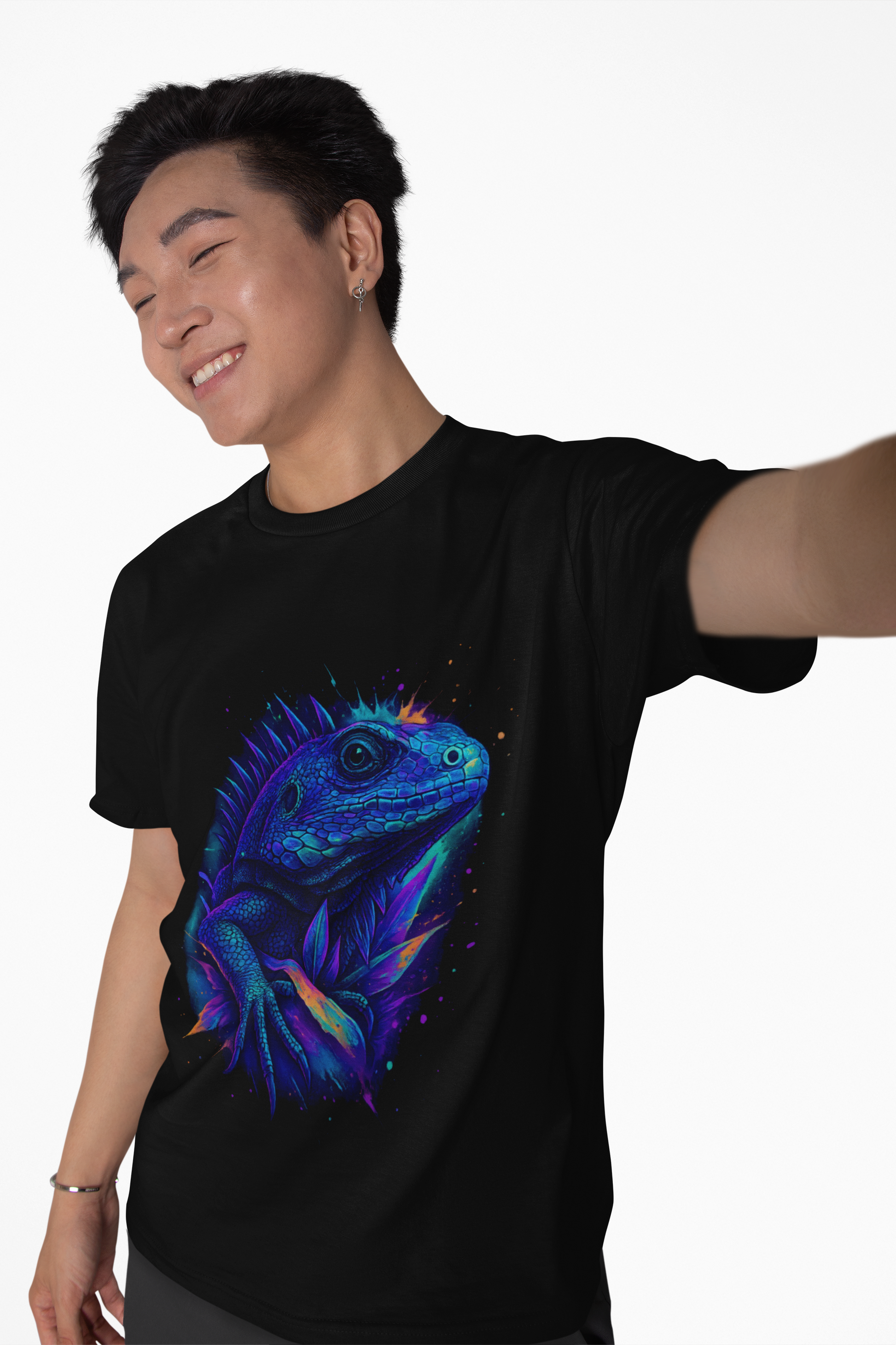 Dinos One-of-One #005 | Vibrant Iguana Oversized Tee | Unisex Streetwear | Limited 1/1 Drop - DINOS FASHION