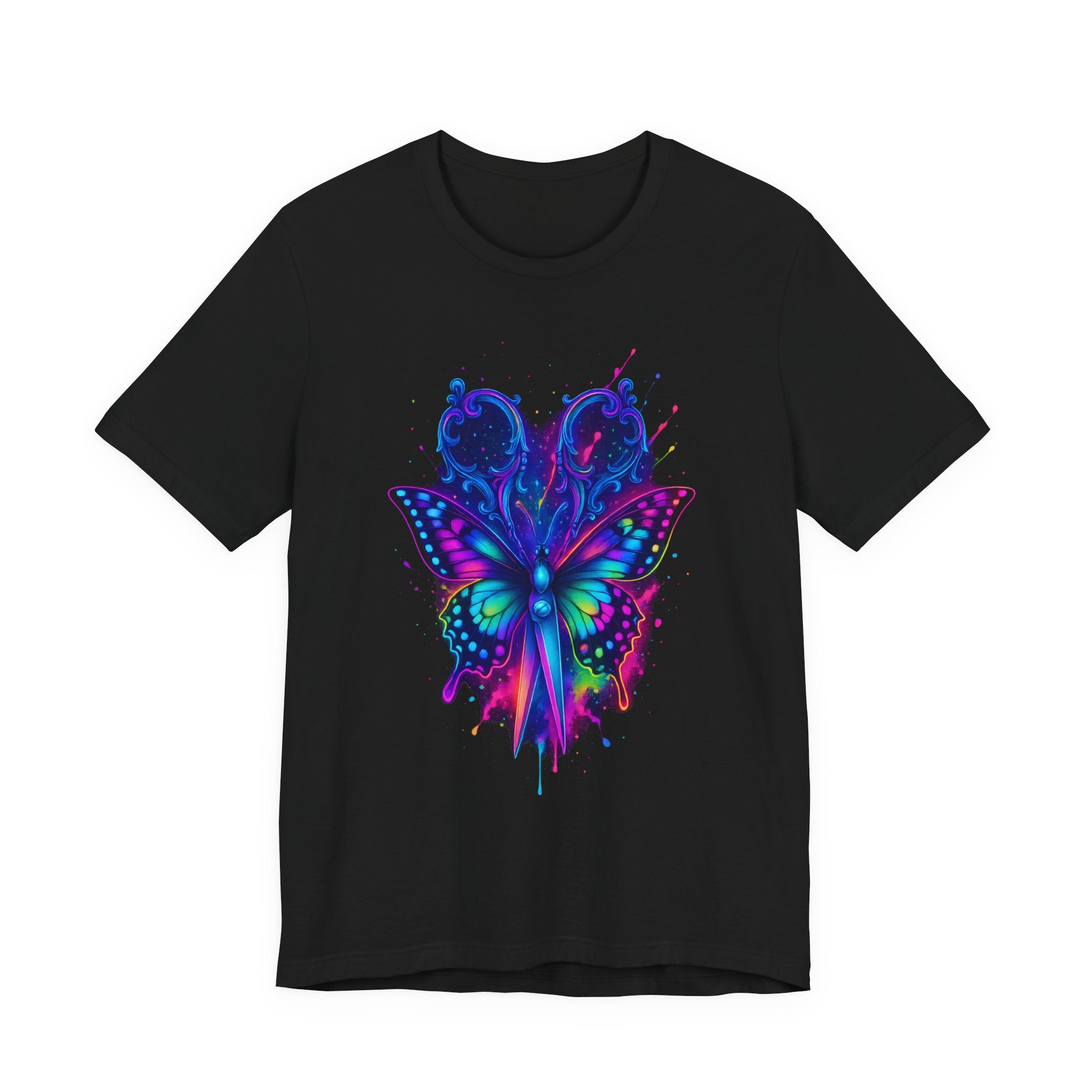 Vibrant Butterfly & Rose Graphic Tee | Unisex Cotton T-Shirt, Double-Sided Print, Street Style Gift for Art Lovers - DINOS FASHION