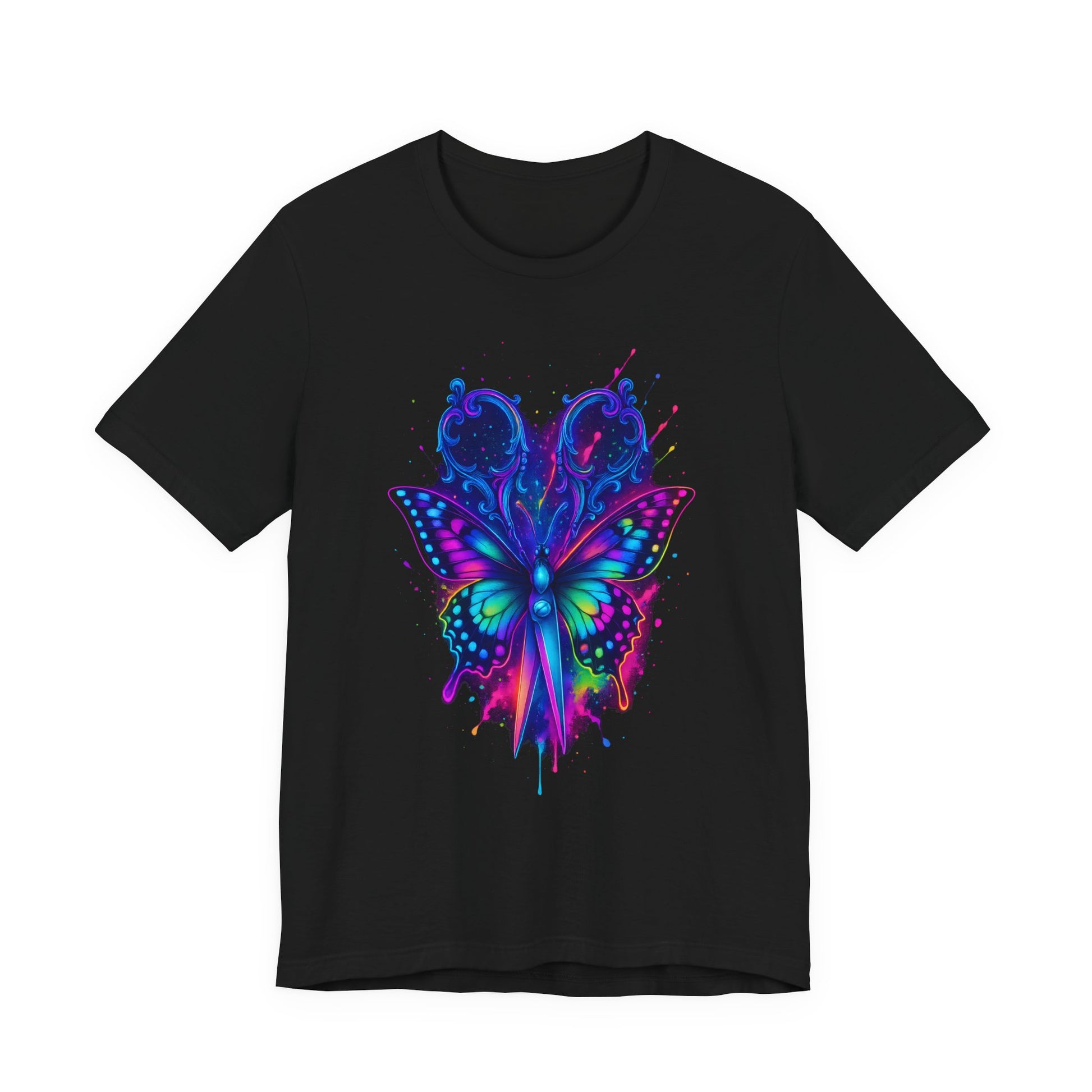 Vibrant Butterfly & Rose Graphic Tee | Unisex Cotton T-Shirt, Double-Sided Print, Street Style Gift for Art Lovers - DINOS FASHION