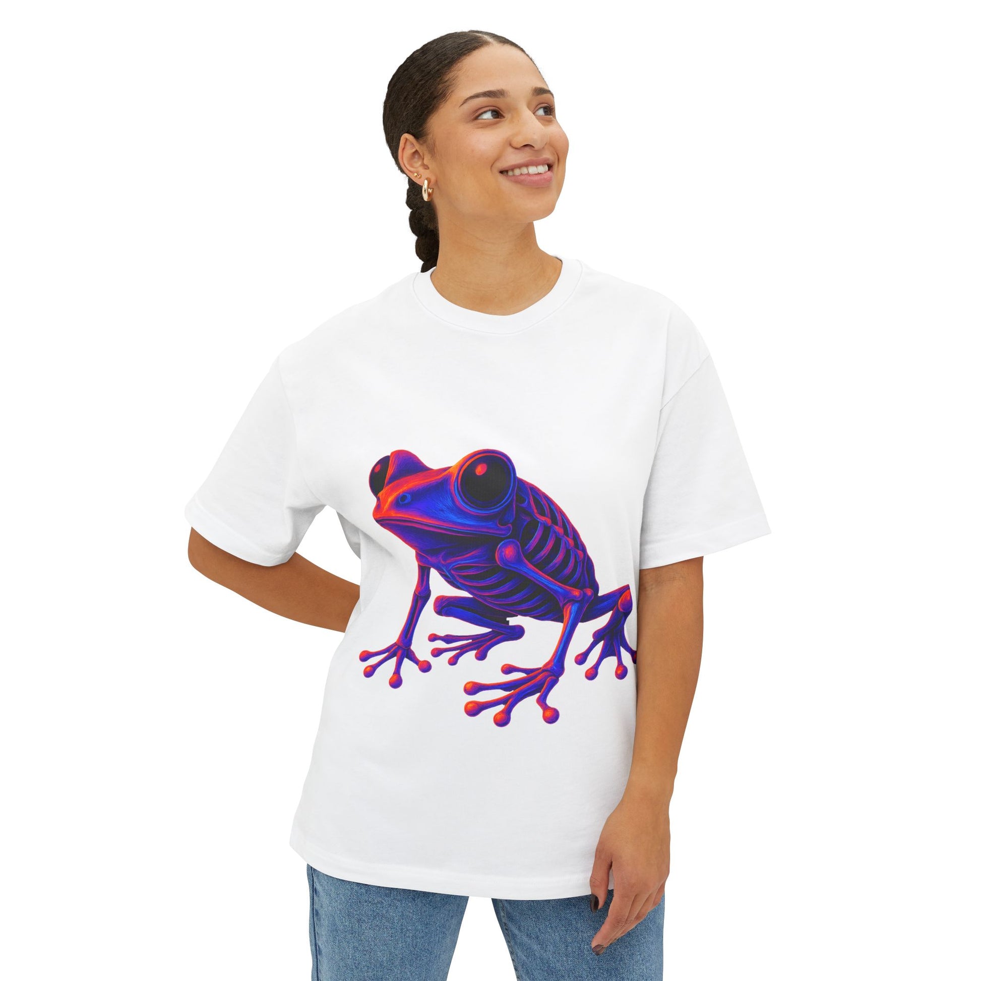 Neon Frog Oversized Boxy Tee | Dinos Streetwear | Psychedelic Nature Art Shirt | Premium Cotton Unisex T-Shirt - DINOS FASHION