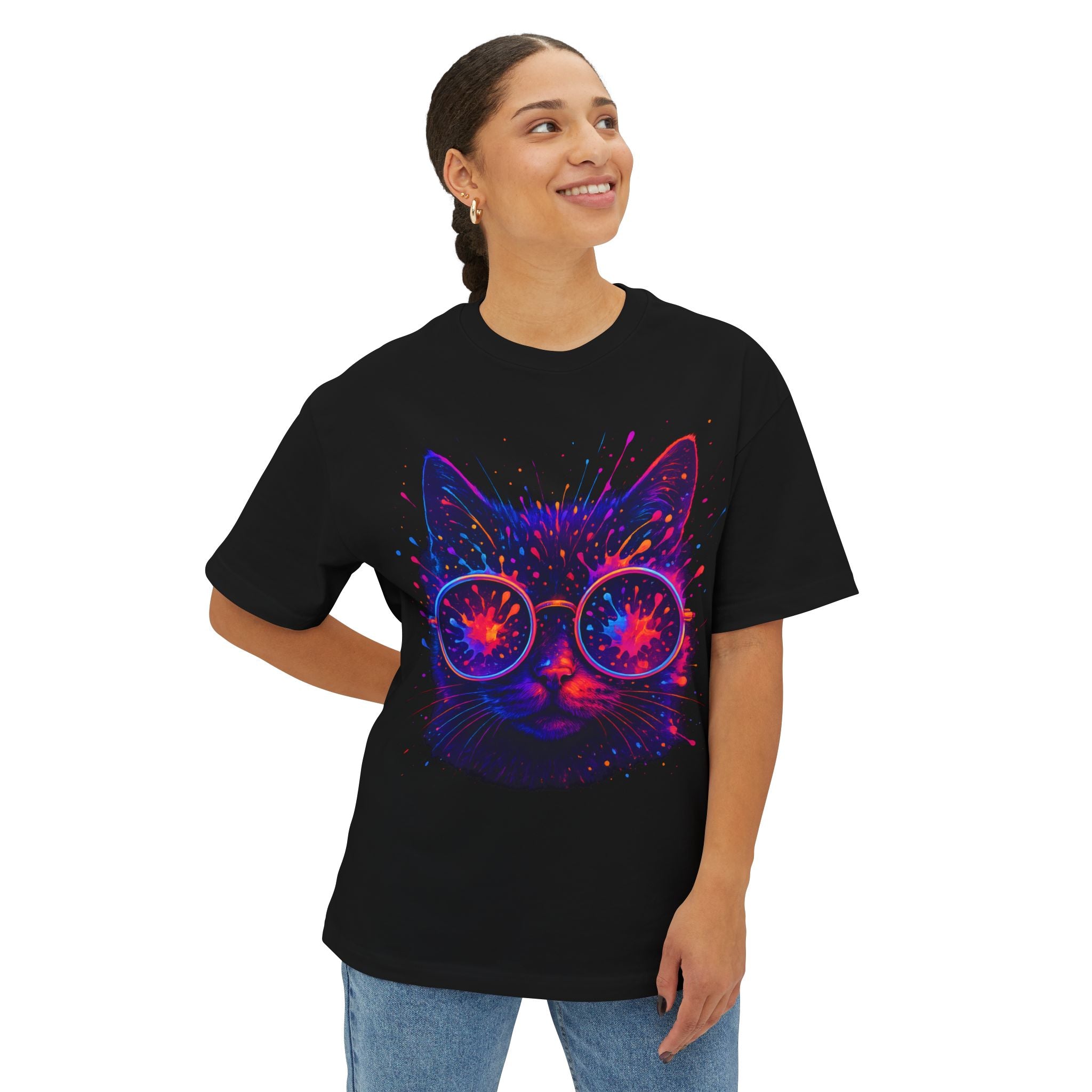 Image of Mystic CATOversized Tee | Dual-Sided Unisex T-Shirt | Tattoo-Inspired Neon Art | Festival Streetwear | Gift for Art Lovers - DINOS FASHION