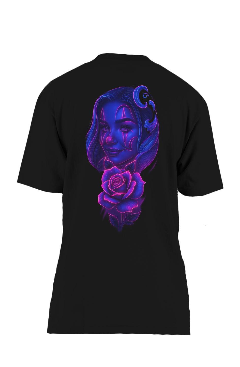 Image of Dinos “Luna Rose” Oversized T-Shirt | Neon Female Clown Portrait | Premium 100% Cotton Artistic Streetwear - DINOS FASHION