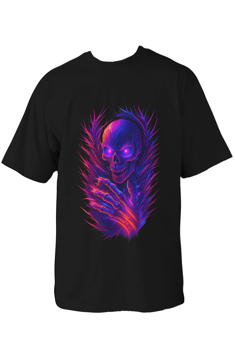 Dinos “Neon Flame Skull” Oversized Heavyweight T-Shirt | One-of-One Premium Streetwear | Free Worldwide Shipping - DINOS FASHION