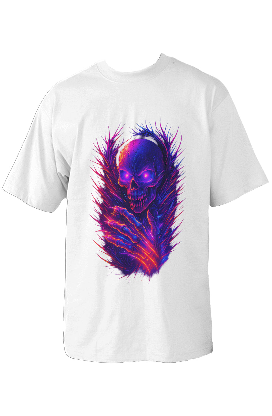 Dinos “Neon Flame Skull” Oversized Heavyweight T-Shirt | One-of-One Premium Streetwear | Free Worldwide Shipping - DINOS FASHION