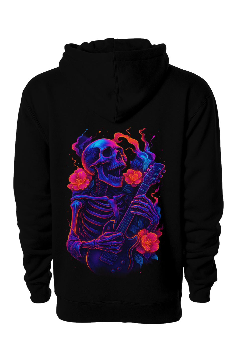 Dinos “Neon Skeleton Guitarist” Oversized Hoodie | One-of-One Limited Edition | Psychedelic Streetwear - DINOS FASHION