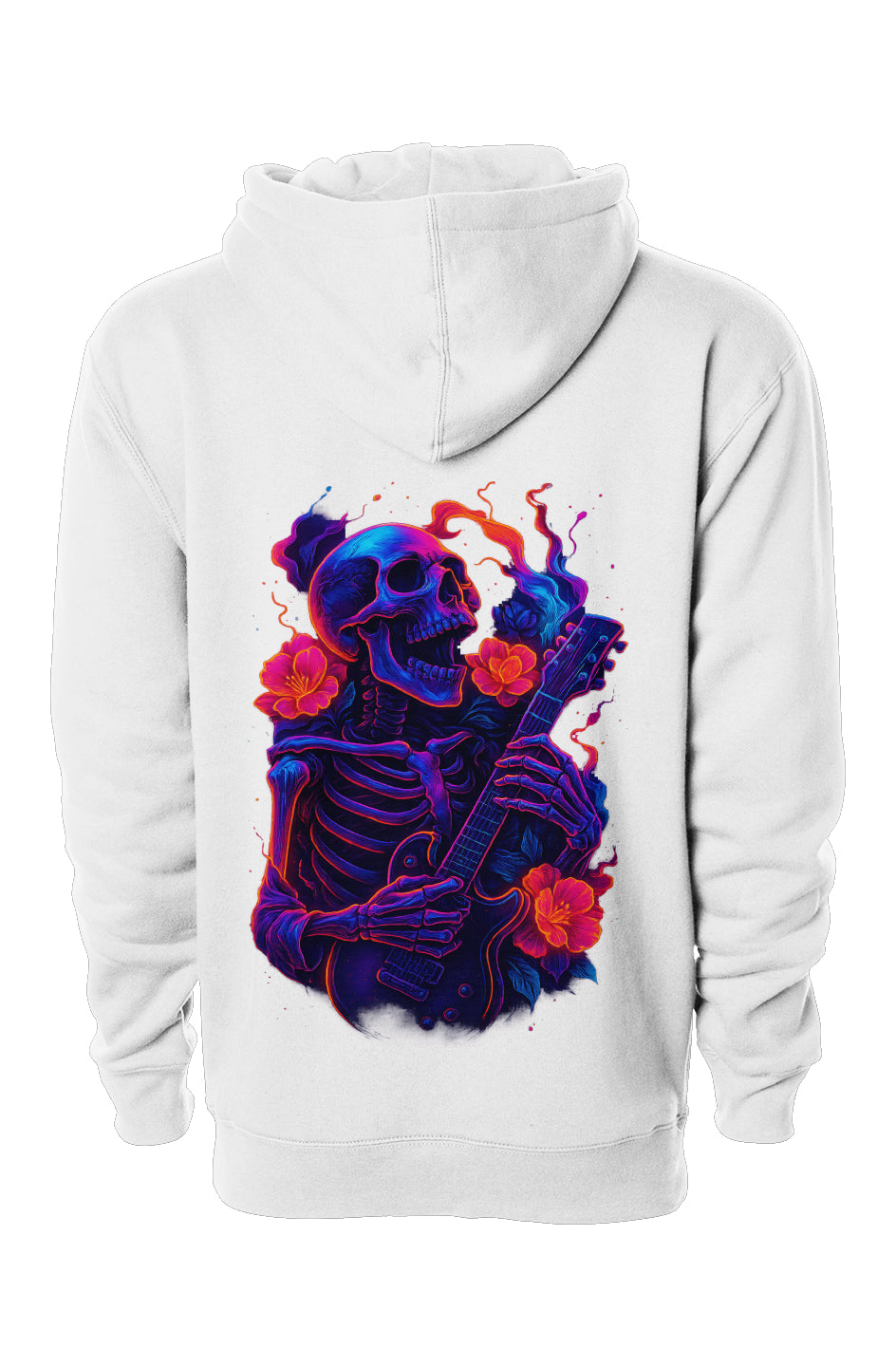Dinos “Neon Skeleton Guitarist” Oversized Hoodie | One-of-One Limited Edition | Psychedelic Streetwear - DINOS FASHION