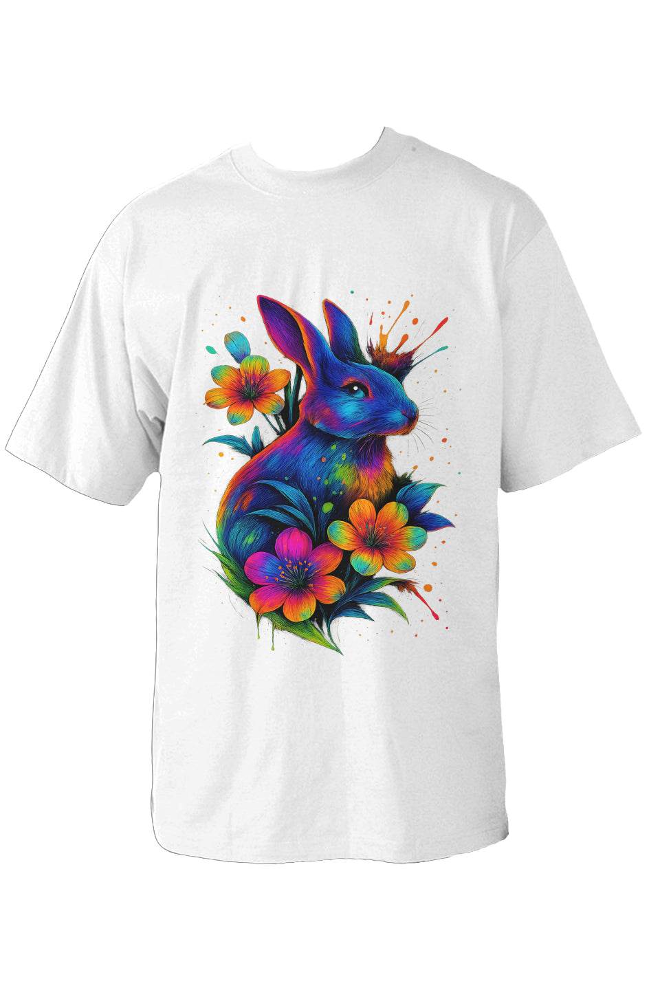 Image of Dinos “Neon Rabbit” T-Shirt | One-of-One Ultra-Premium Oversized Tee | Psychedelic Streetwear Art | by Dinos - DINOS FASHION