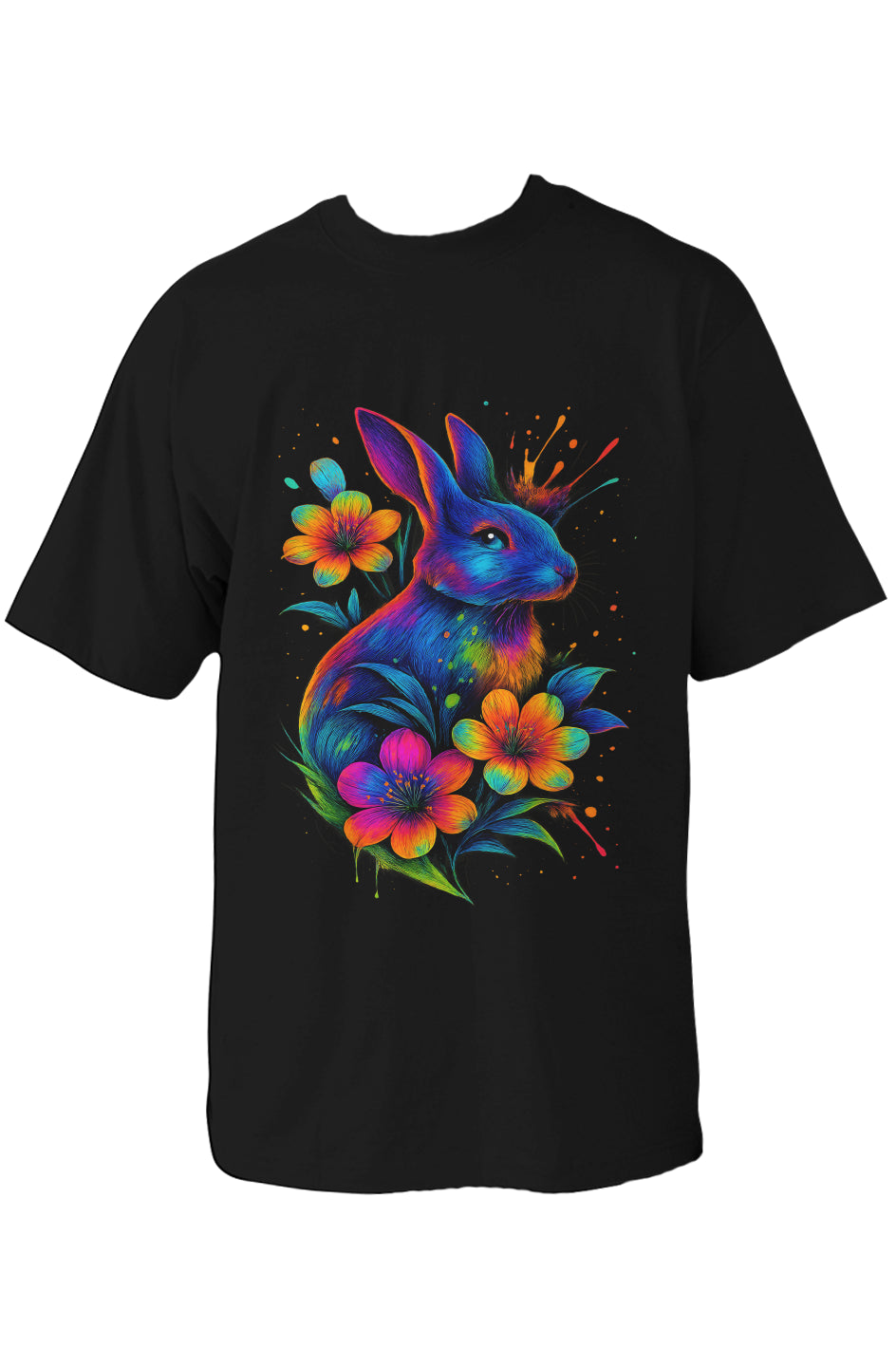 Dinos “Neon Rabbit” T-Shirt | One-of-One Ultra-Premium Oversized Tee | Psychedelic Streetwear Art | by Dinos - DINOS FASHION