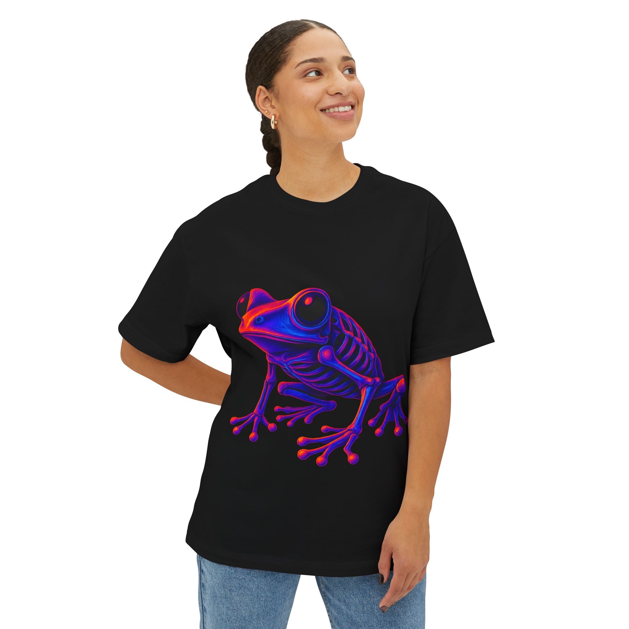 Image of Neon Frog Oversized Boxy Tee | Dinos Streetwear | Psychedelic Nature Art Shirt | Premium Cotton Unisex T-Shirt - DINOS FASHION