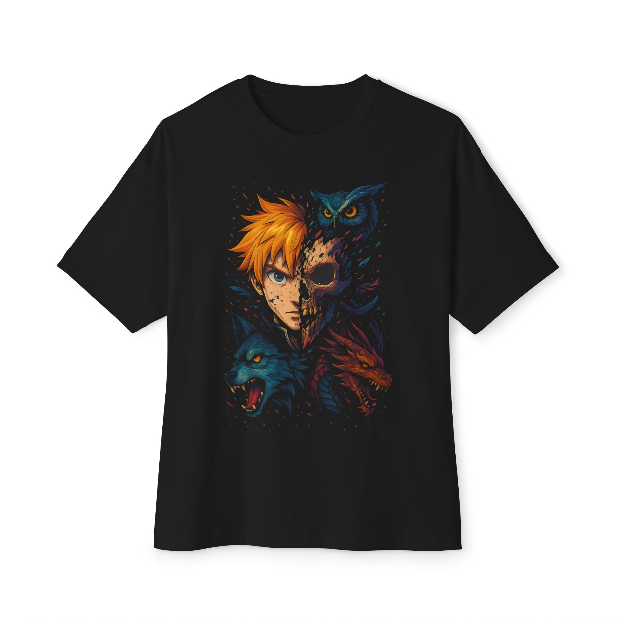 Image of DINOS Anime-Inspired Oversized Tee | Unisex Boxy Fit Graphic Shirt | Bold Streetwear Fashion - DINOS FASHION