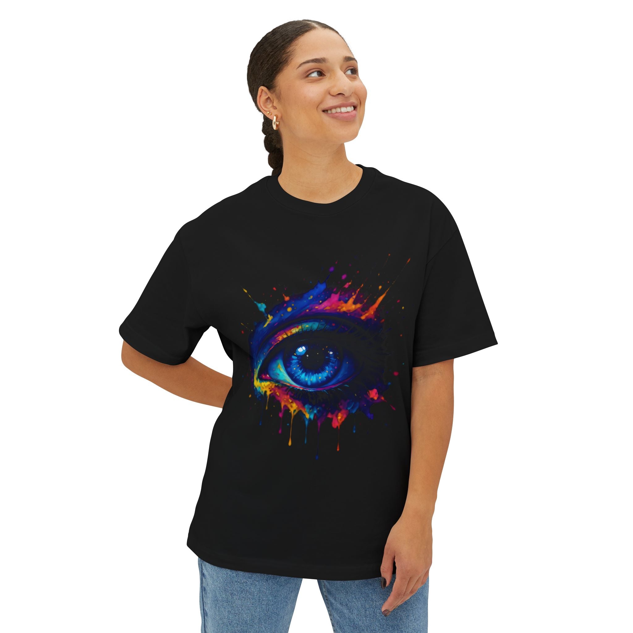 Image of Vibrant Eye Graphic T-Shirt | Unisex Oversized Streetwear | Bold Festival Top | Colorful Art Tee | Unique Gift Idea - DINOS FASHION