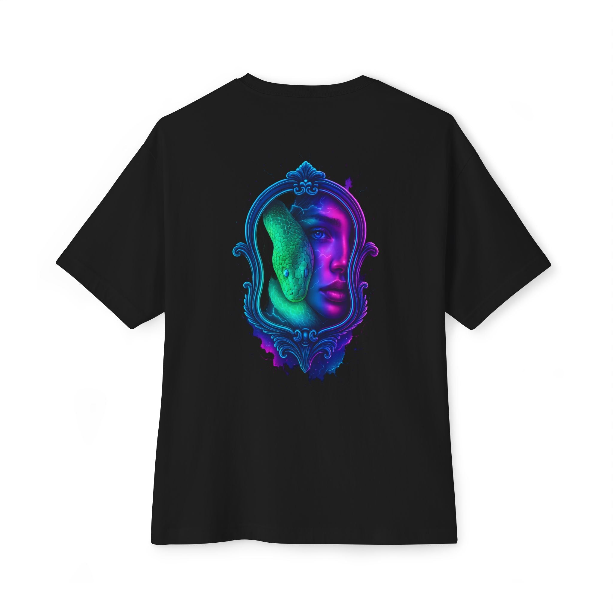 Image of Dinos One-of-One #004 | Mirror Snake Face Tee | Oversized Unisex Streetwear Art Drop 1/1 - DINOS FASHION