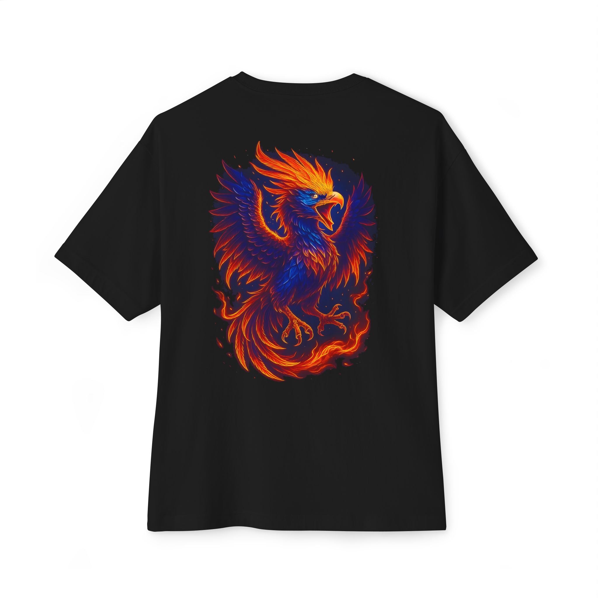 Image of DINOS Phoenix Graphic T-Shirt | Oversized Unisex Boxy Tee | Neon Firebird Streetwear Festival Shirt - DINOS FASHION