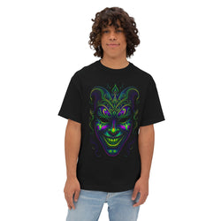 Image of DINOS MASK Oversized Unisex T-Shirt – Model Wearing Front