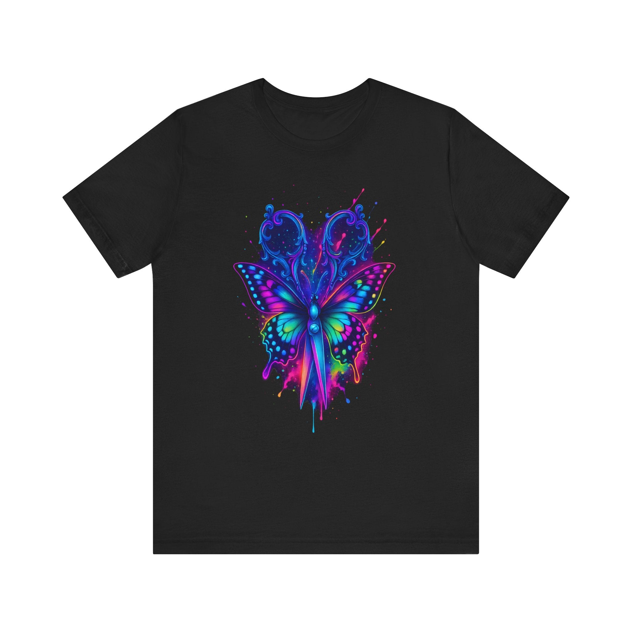 Image of Vibrant Butterfly & Rose Graphic Tee | Unisex Cotton T-Shirt, Double-Sided Print, Street Style Gift for Art Lovers - DINOS FASHION