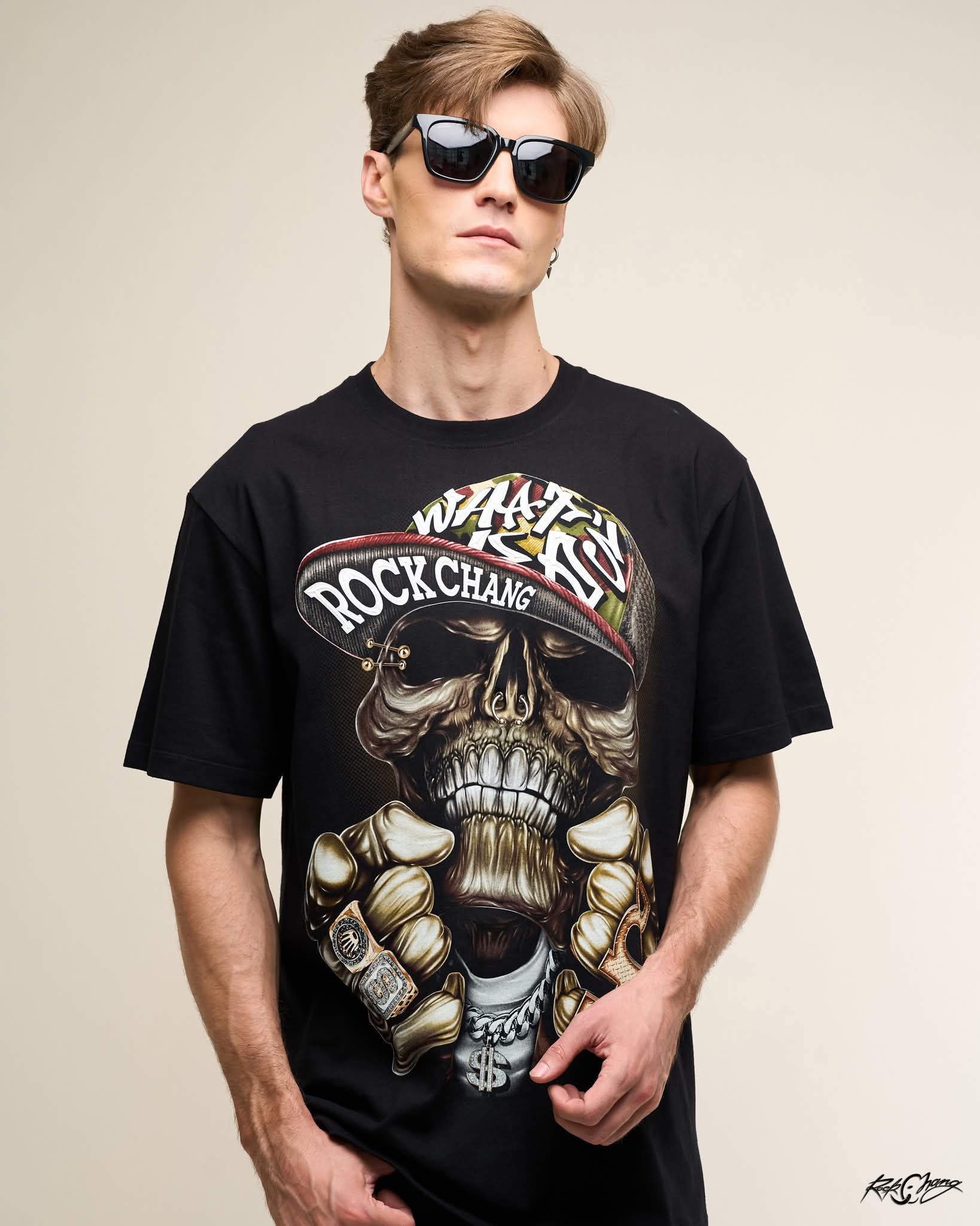 Rock Chang × Dinos — Gold Skull Supreme Tee | 100% Cotton Oversized Streetwear - DINOS FASHION