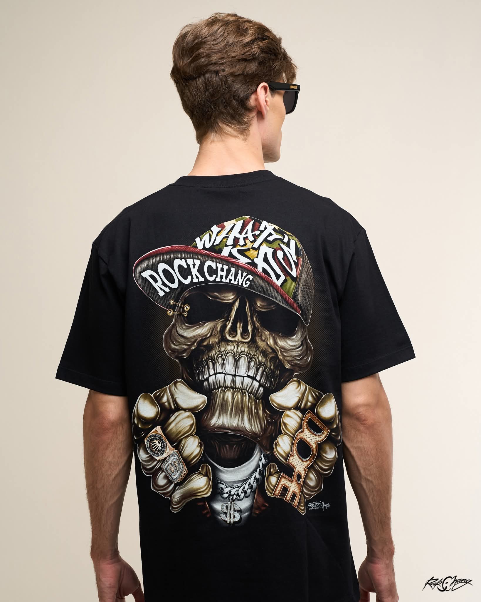 Rock Chang × Dinos — Gold Skull Supreme Tee | 100% Cotton Oversized Streetwear - DINOS FASHION