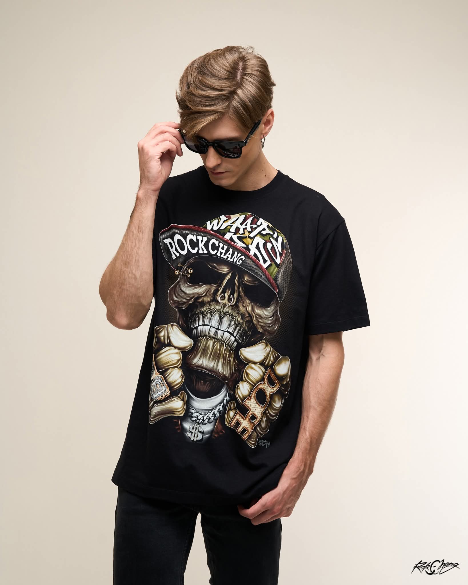 Rock Chang × Dinos — Gold Skull Supreme Tee | 100% Cotton Oversized Streetwear - DINOS FASHION